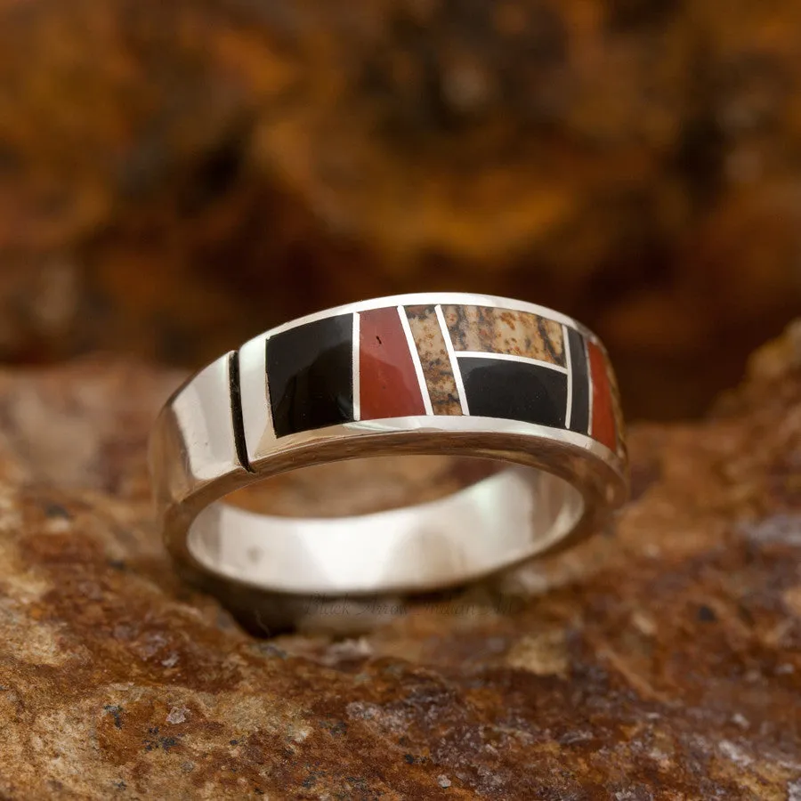 David Rosales Fire Creek Inlaid Sterling Silver Ring - FC005