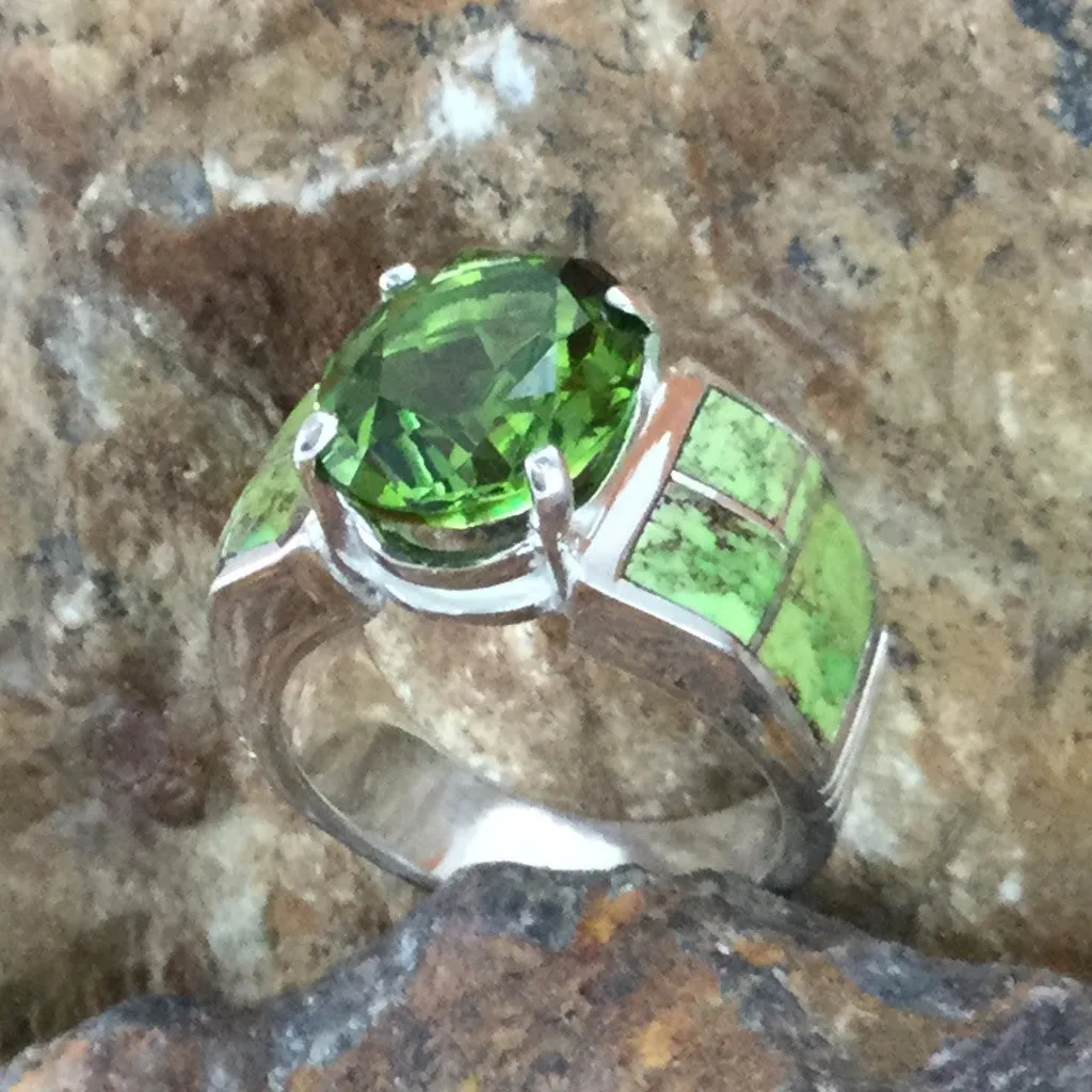 David Rosales Gaspiete Inlaid Sterling Silver Ring w/ Peridot