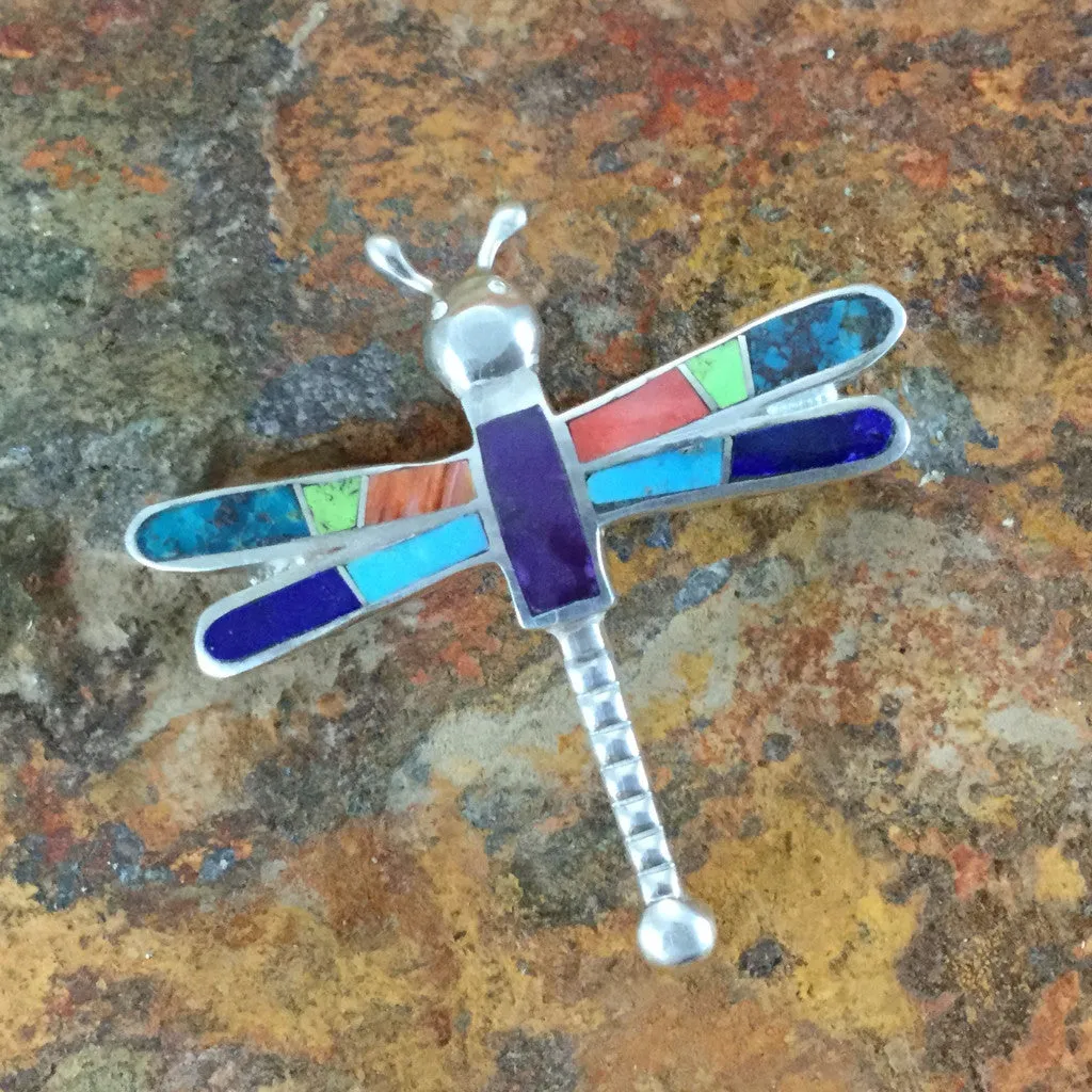 David Rosales Indian Summer Inlaid Sterling Silver Pendant Dragonfly