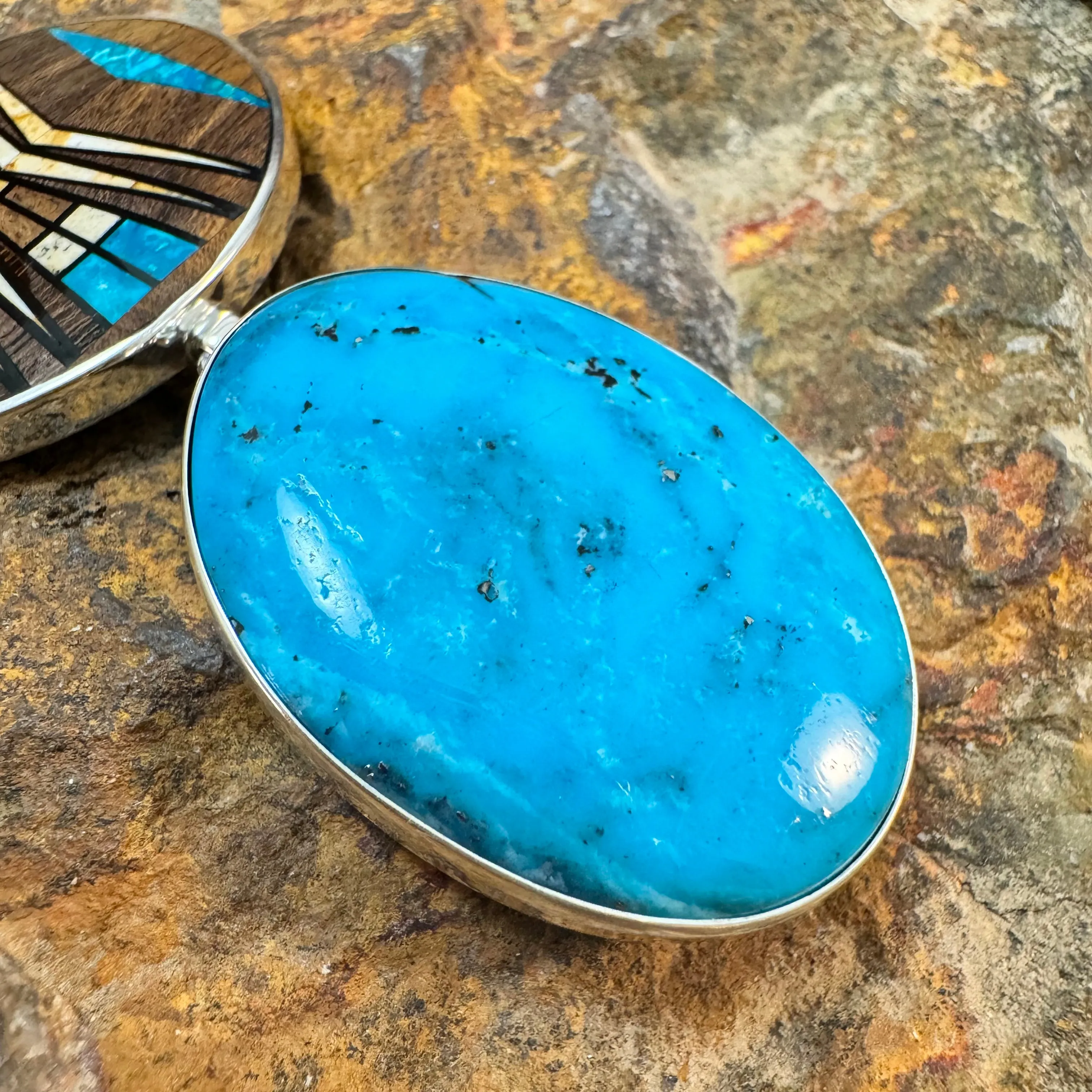 David Rosales Ironwood w/ Kingman Turquoise Sterling Silver Pendant