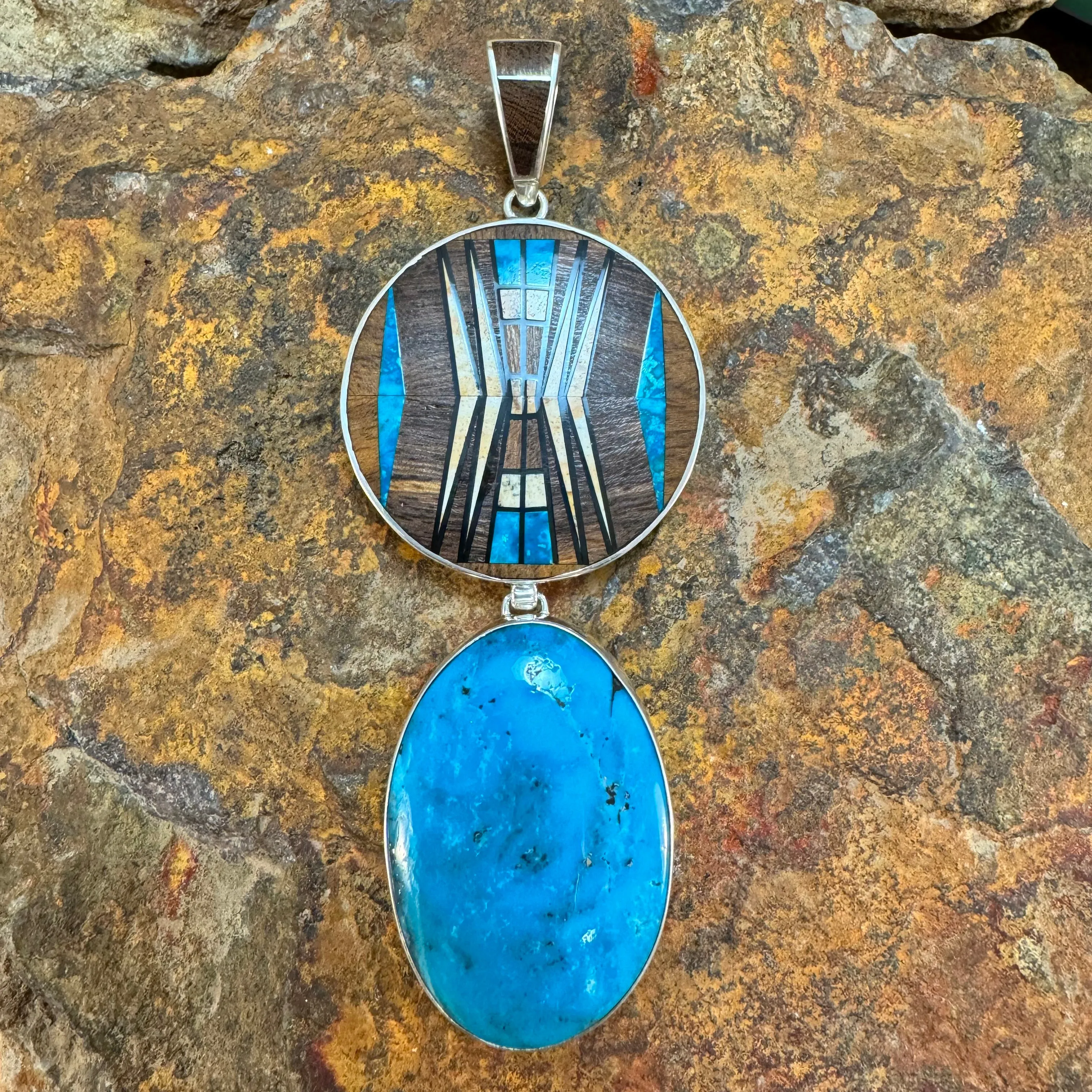 David Rosales Ironwood w/ Kingman Turquoise Sterling Silver Pendant