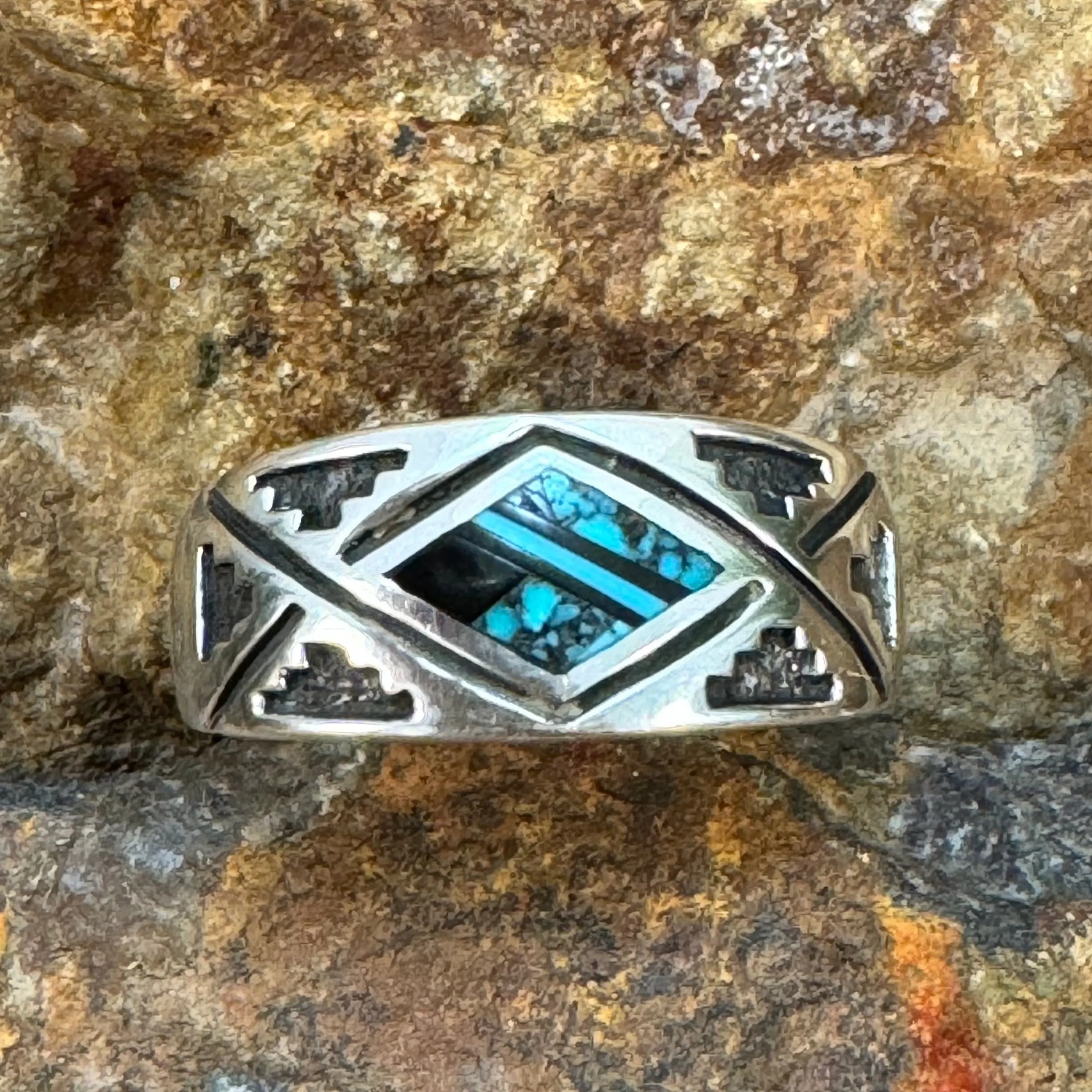 David Rosales Mountain Shadows Inlaid Sterling Silver Ring