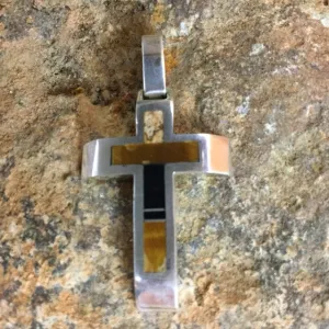 David Rosales Native Earth Inlaid Sterling Silver Pendant Cross