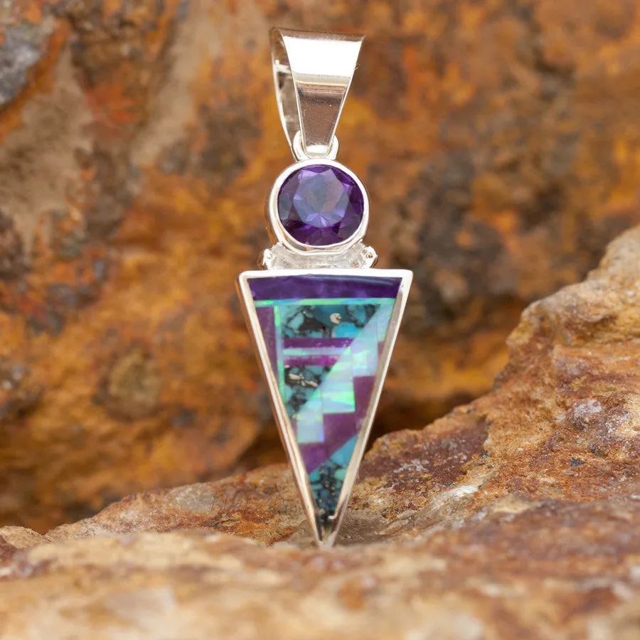 David Rosales Shalako Fancy Inlaid Sterling Silver Pendant w/ Amethyst