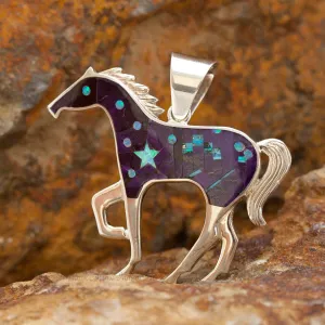 David Rosales Shalako Inlaid Sterling Silver Pendant Horse