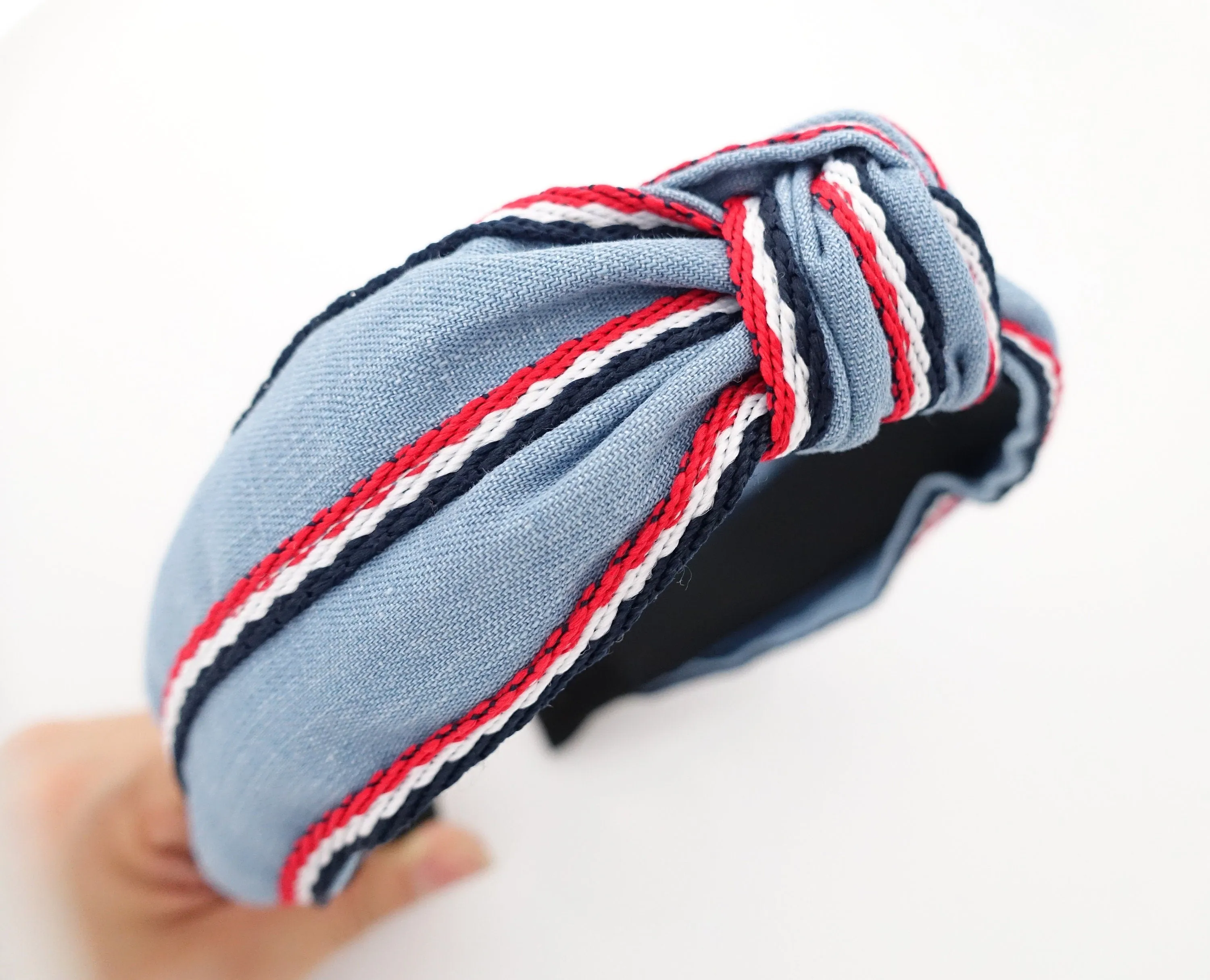 denim knot headband stripe line edge denim hairband woman hair accessory