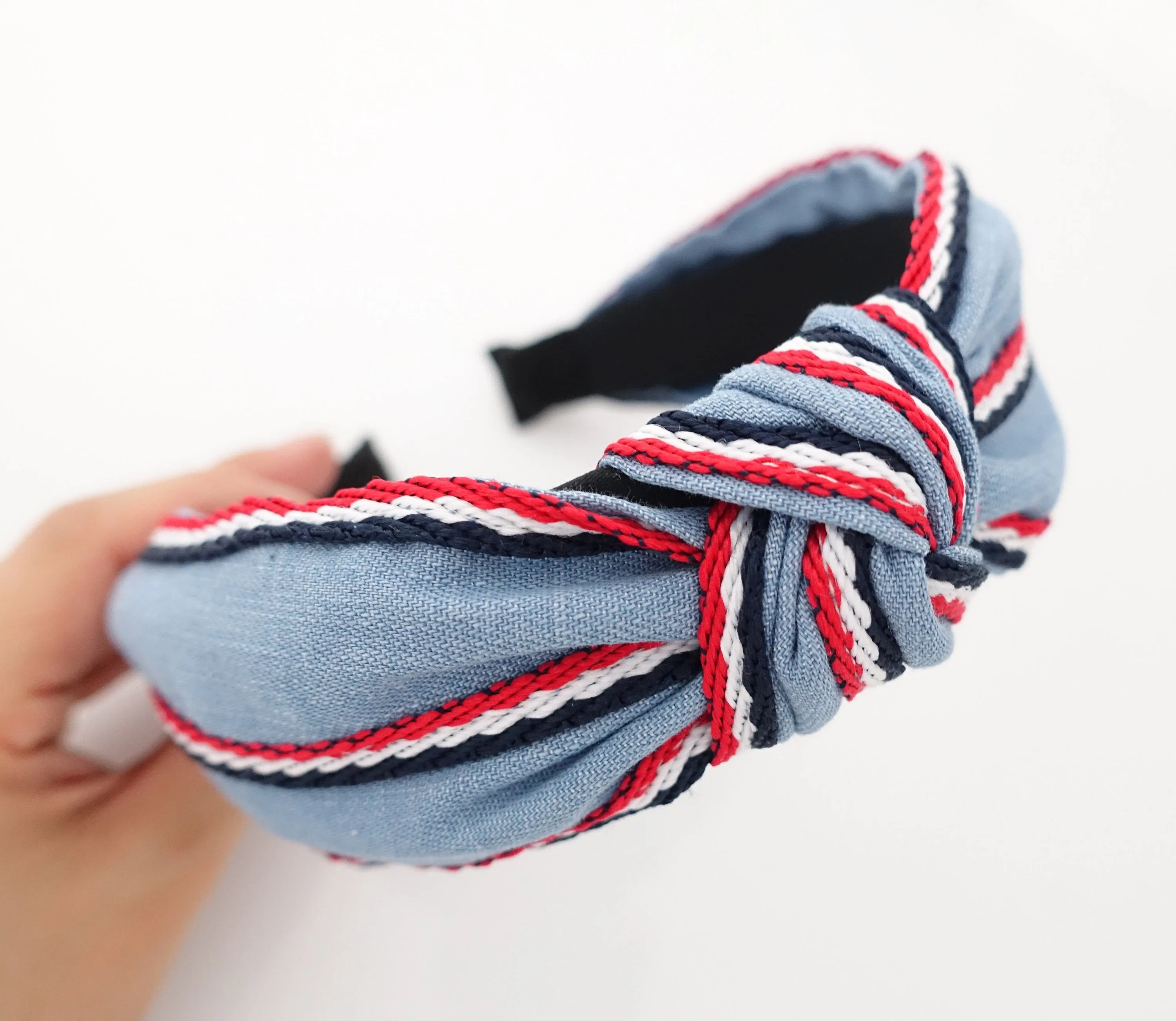 denim knot headband stripe line edge denim hairband woman hair accessory