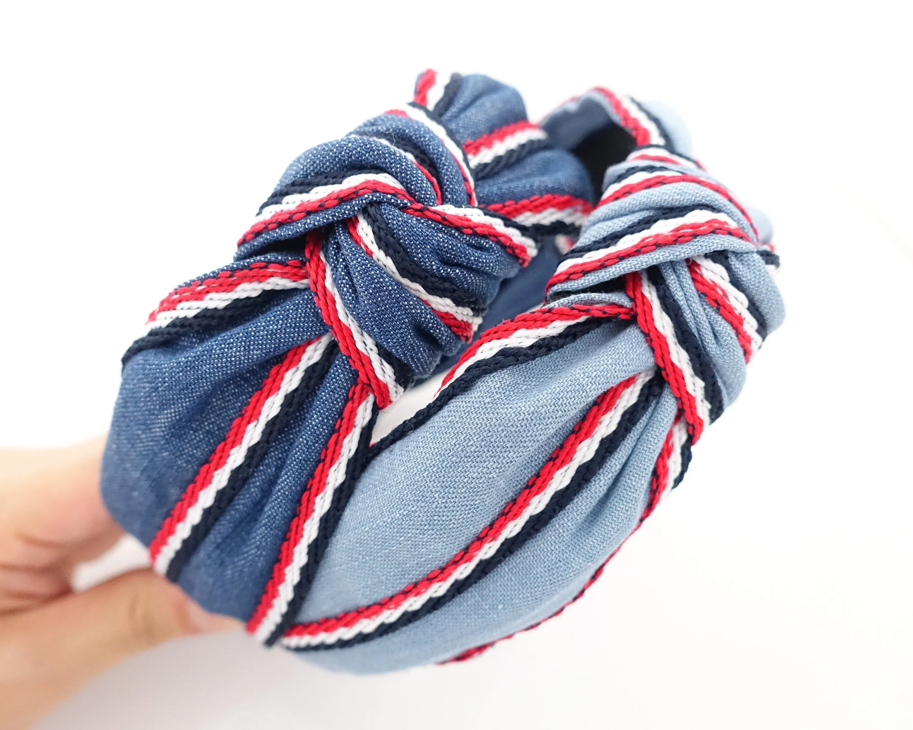 denim knot headband stripe line edge denim hairband woman hair accessory