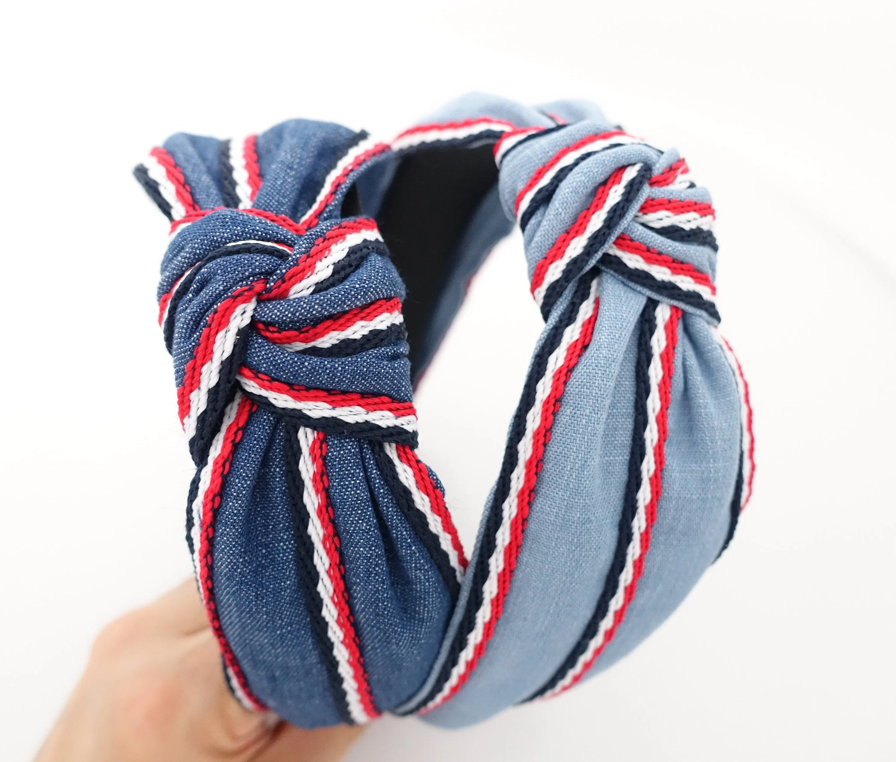 denim knot headband stripe line edge denim hairband woman hair accessory