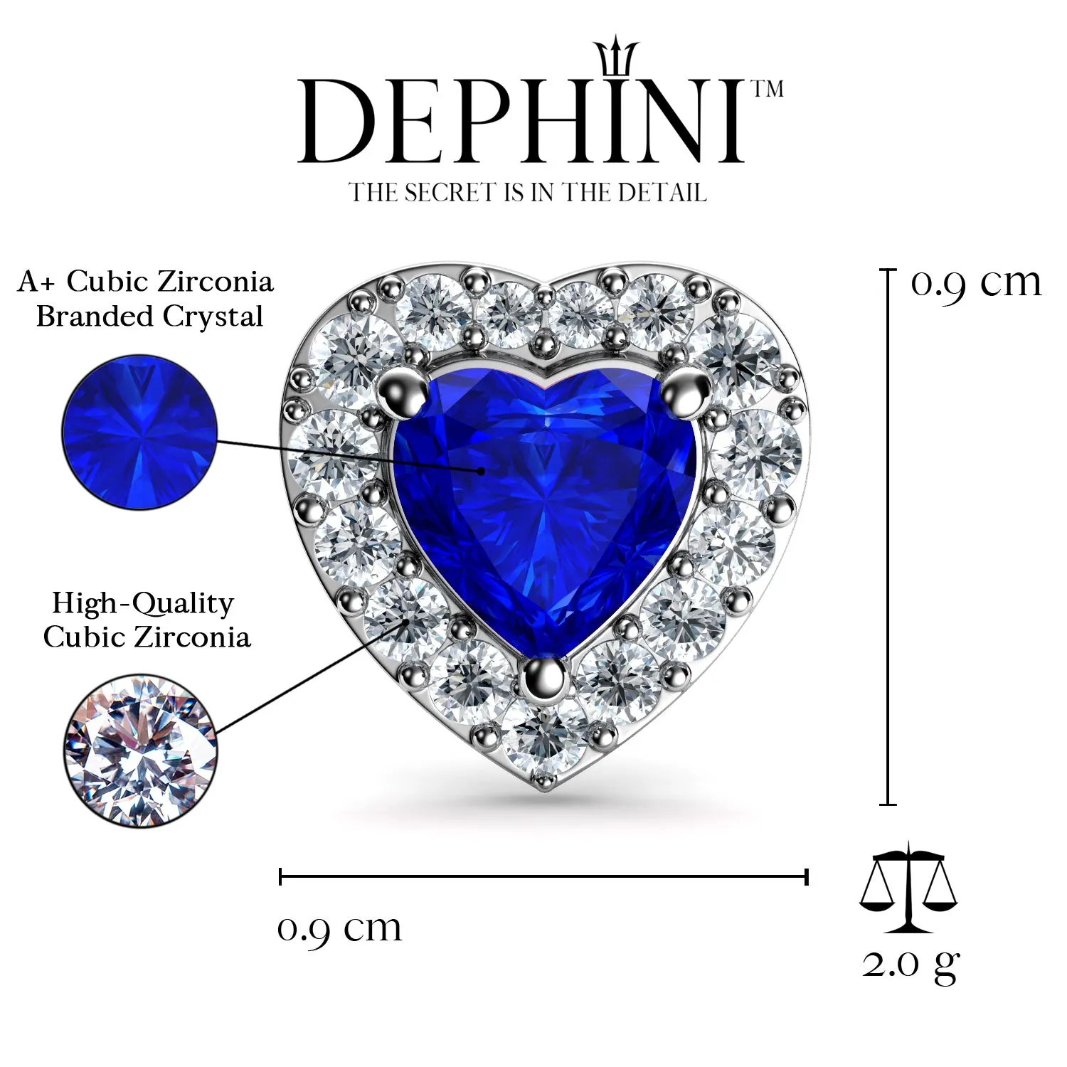 DEPHINI Blue Heart Earrings  925 Sterling Silver Stud Earrings CZ