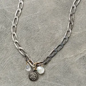 Diamond Disc Necklace with Moonstone and Keshi Pearl