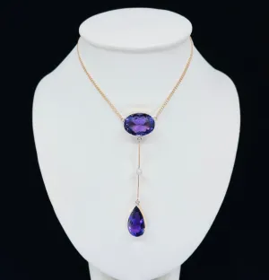 Edwardian Amethyst and Pearl Pendant Necklace