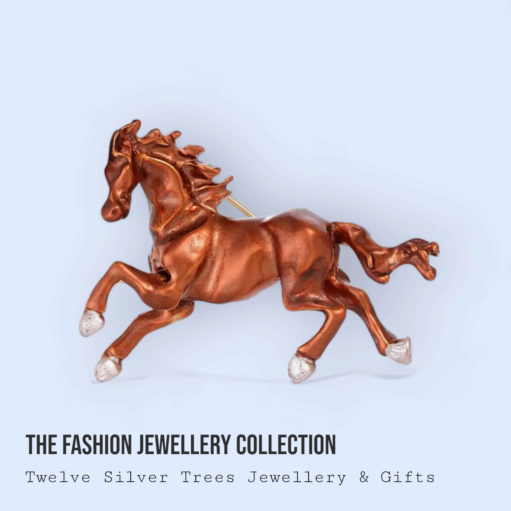 Elegant Brown Enamel Horse Brooch