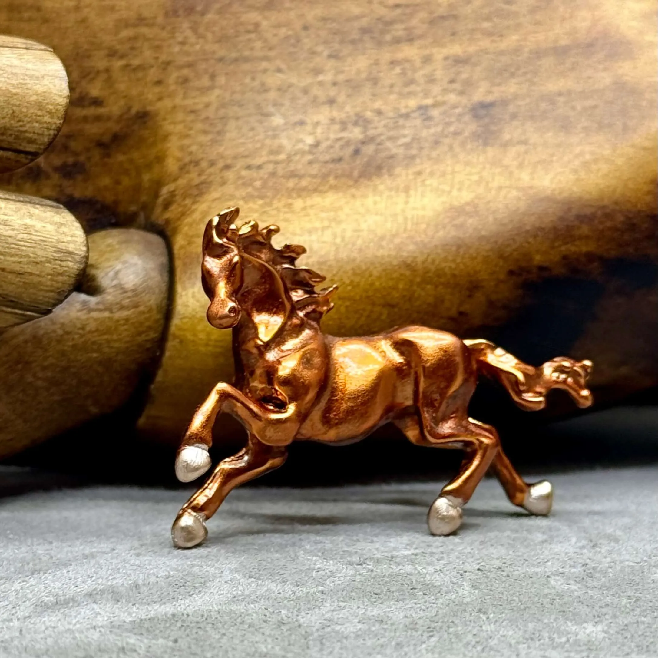 Elegant Brown Enamel Horse Brooch