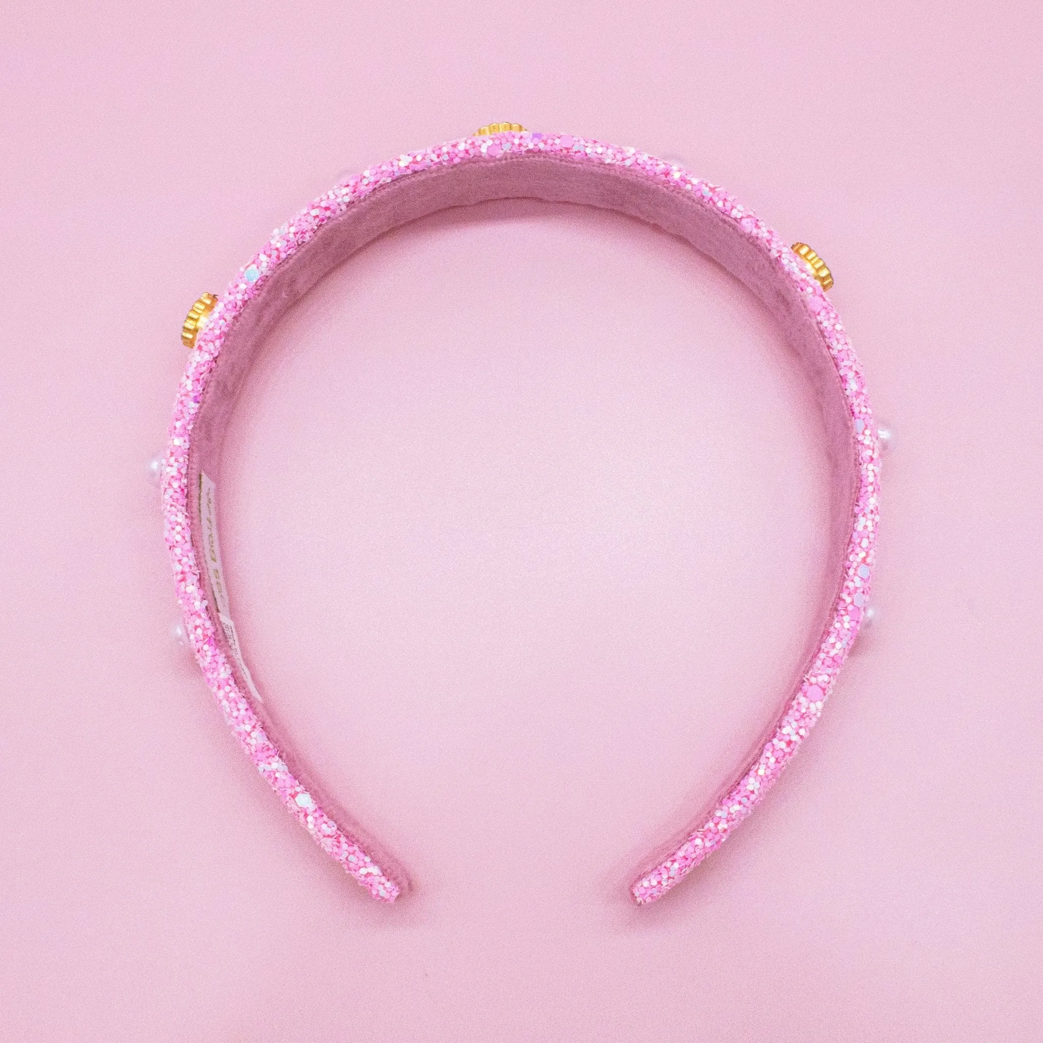 Embellished Glitter Headband (Pearl & Rhinestone Studs)