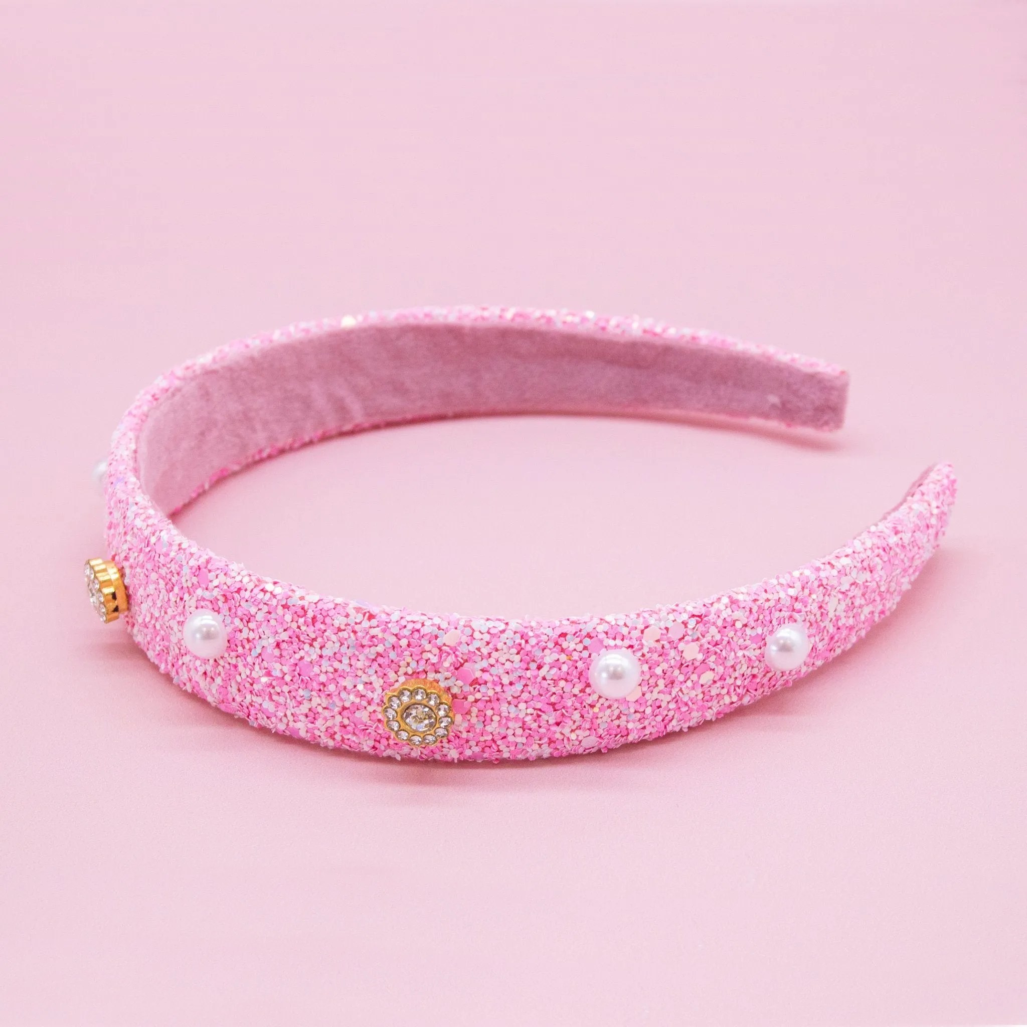 Embellished Glitter Headband (Pearl & Rhinestone Studs)