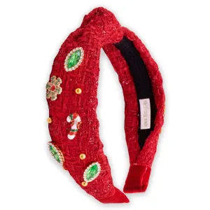 Embellished Knot Headband - Tweed Rhinestone Pearl (Christmas)