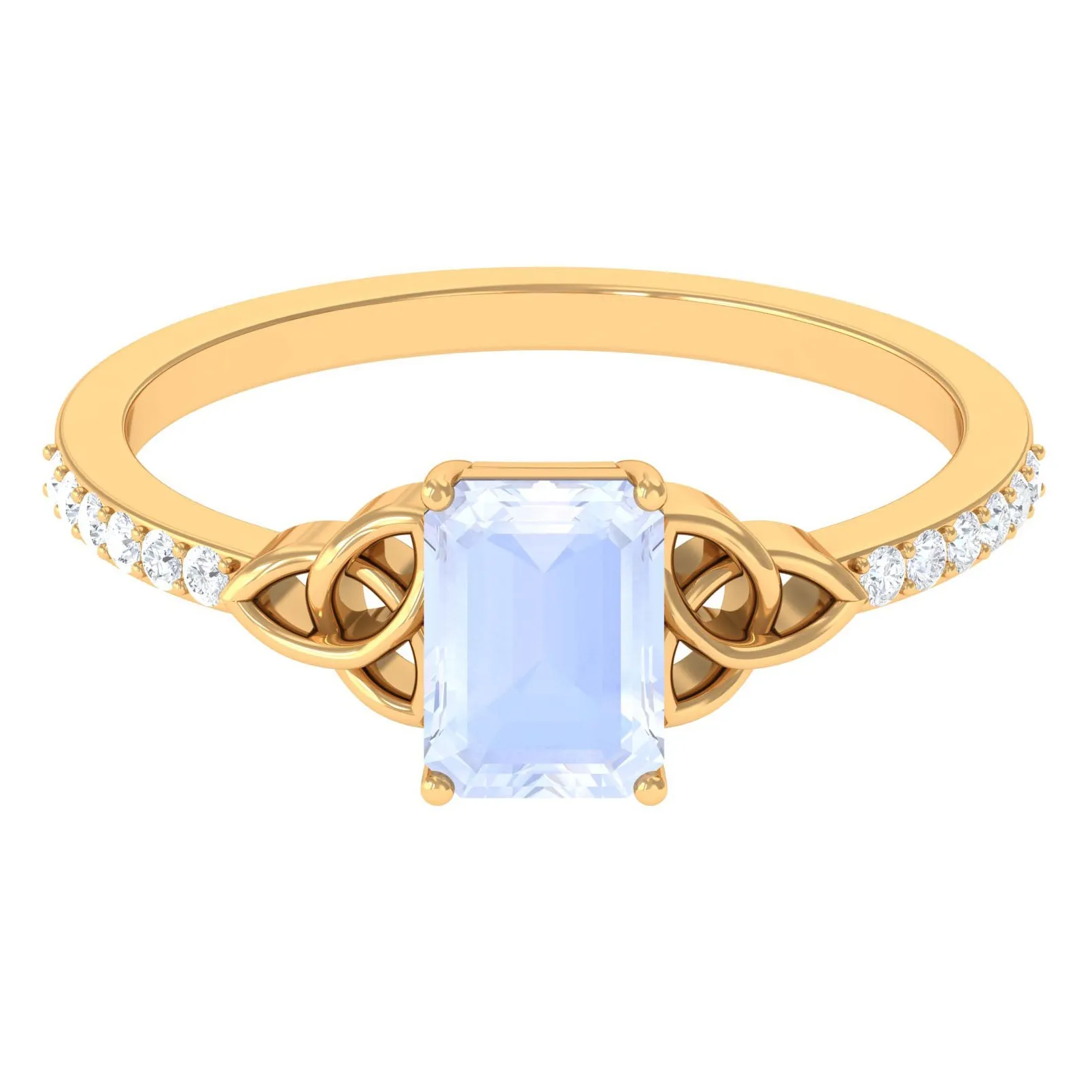 Emerald Cut Solitaire Moonstone Celtic Knot Engagement Ring with Diamond