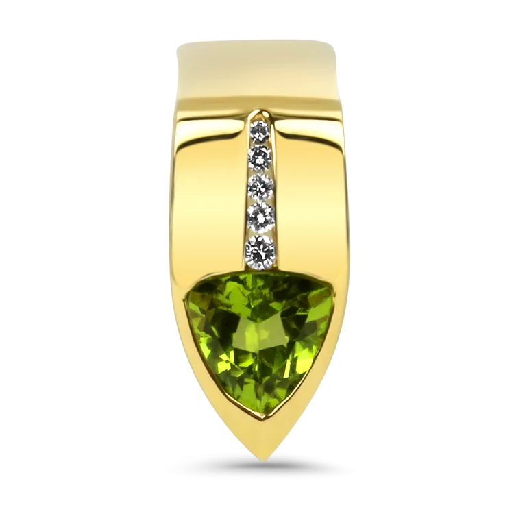 Estate 14k Yellow Gold Trillion Cut Peridot & Diamond Slide Pendant