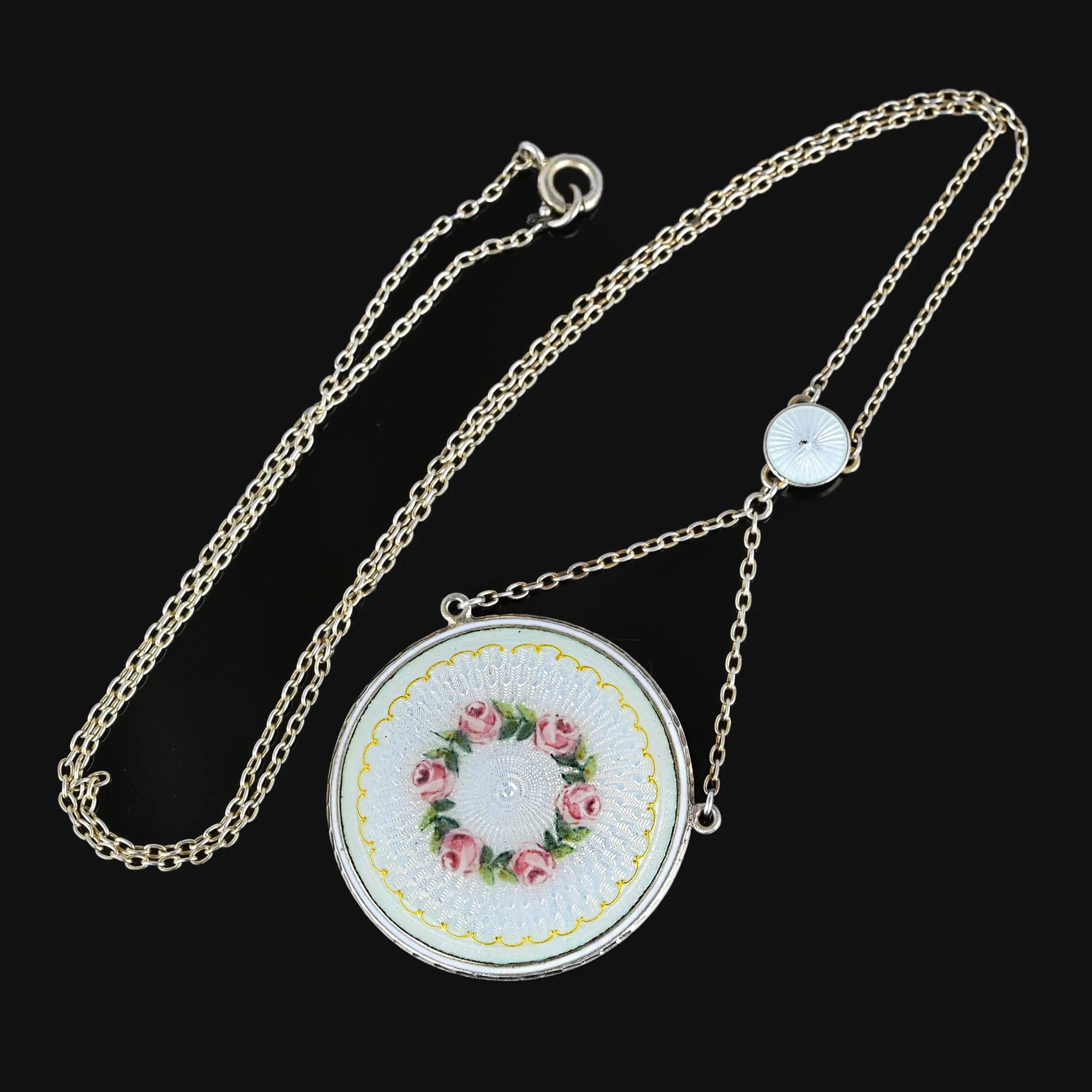 Exceptional Guilloche Enamel Edwardian Locket Necklace