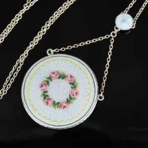 Exceptional Guilloche Enamel Edwardian Locket Necklace