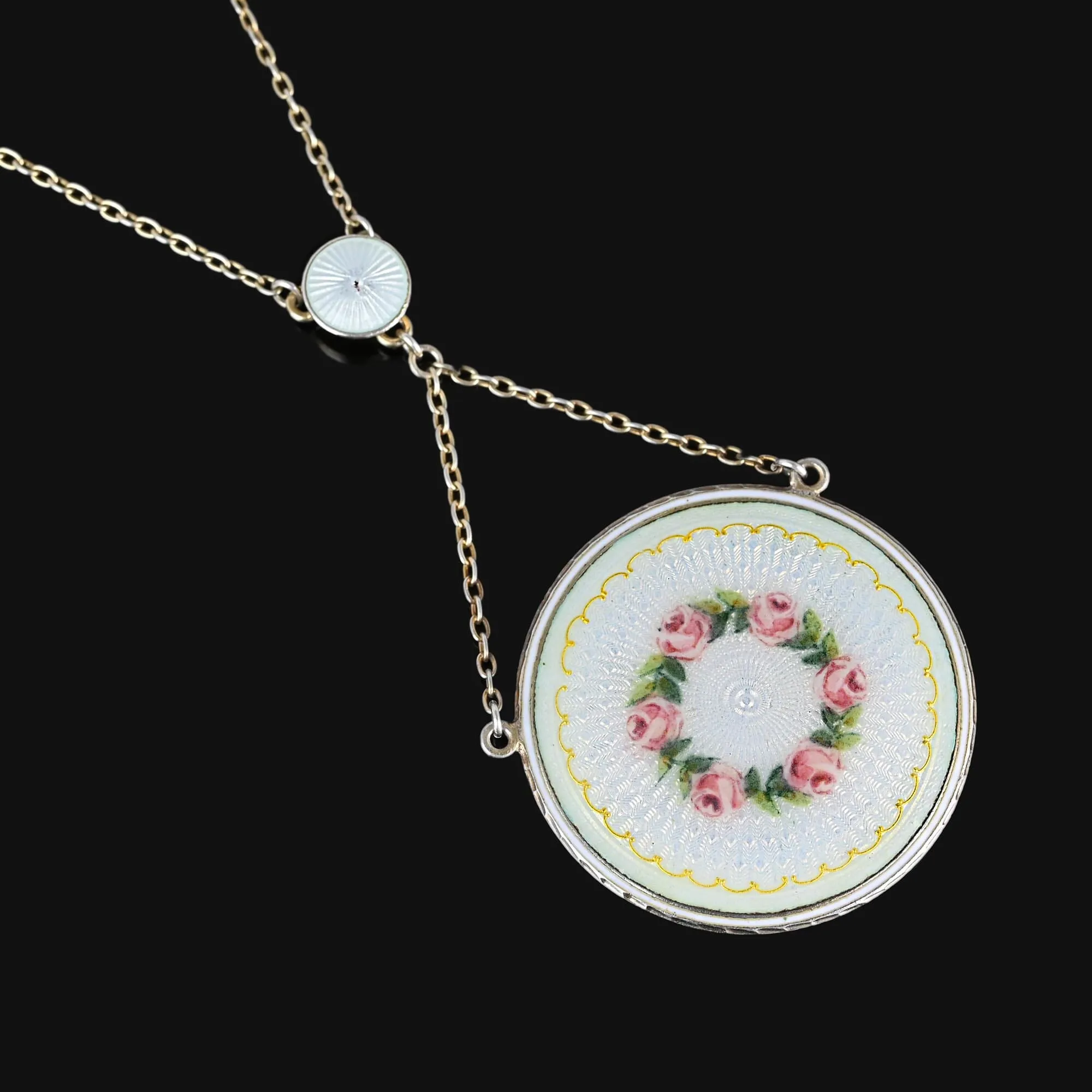 Exceptional Guilloche Enamel Edwardian Locket Necklace