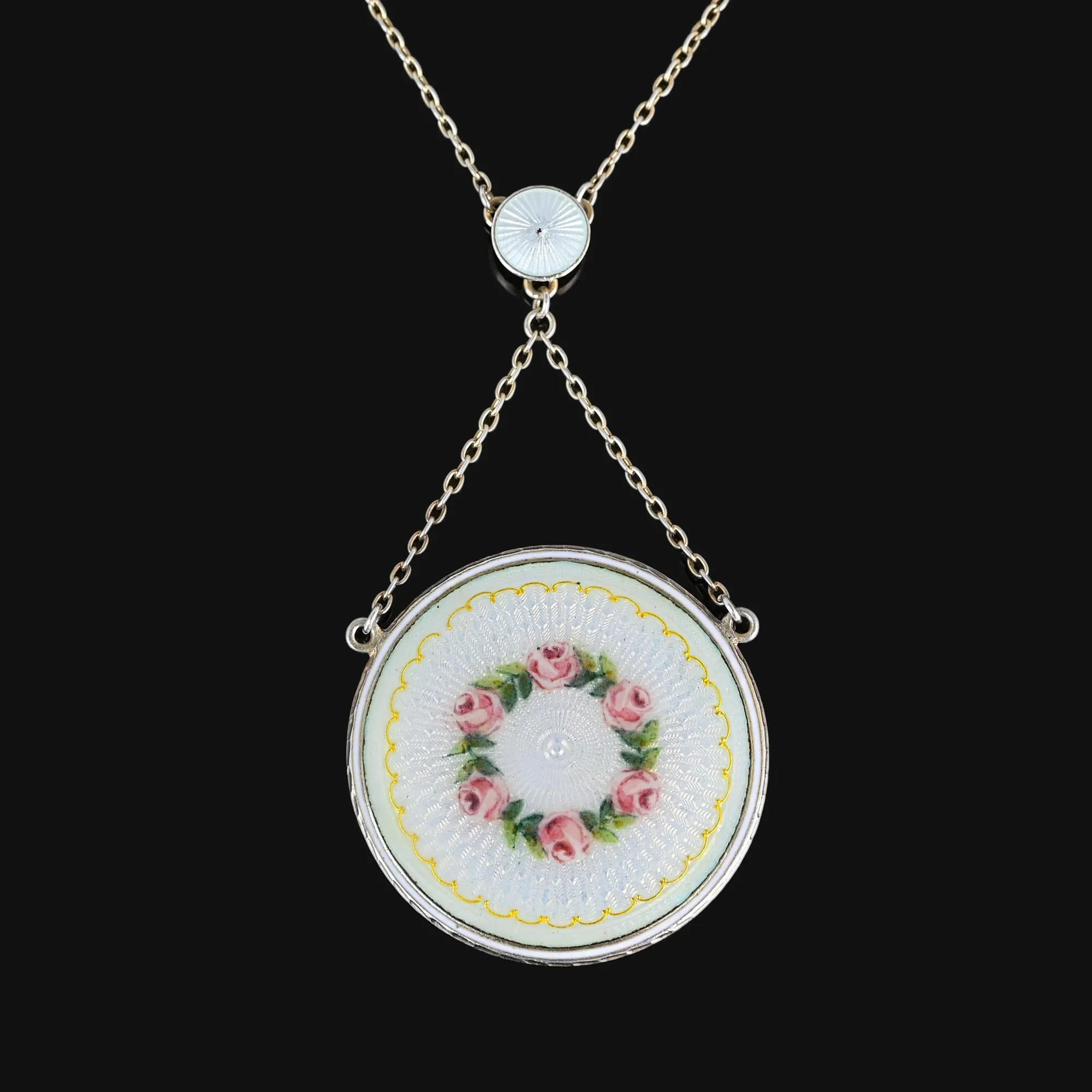 Exceptional Guilloche Enamel Edwardian Locket Necklace