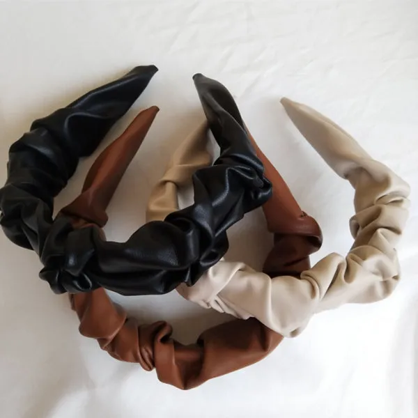 Faux Leather Pleated Headband 人造皮褶皺頭箍