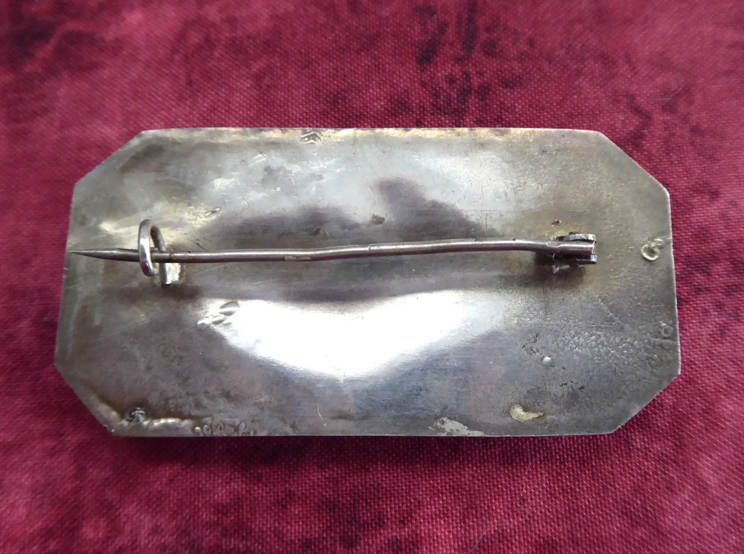 French Marks Silver Brooch Islamic Middle Eastern Rectangle Hand Made 1890s