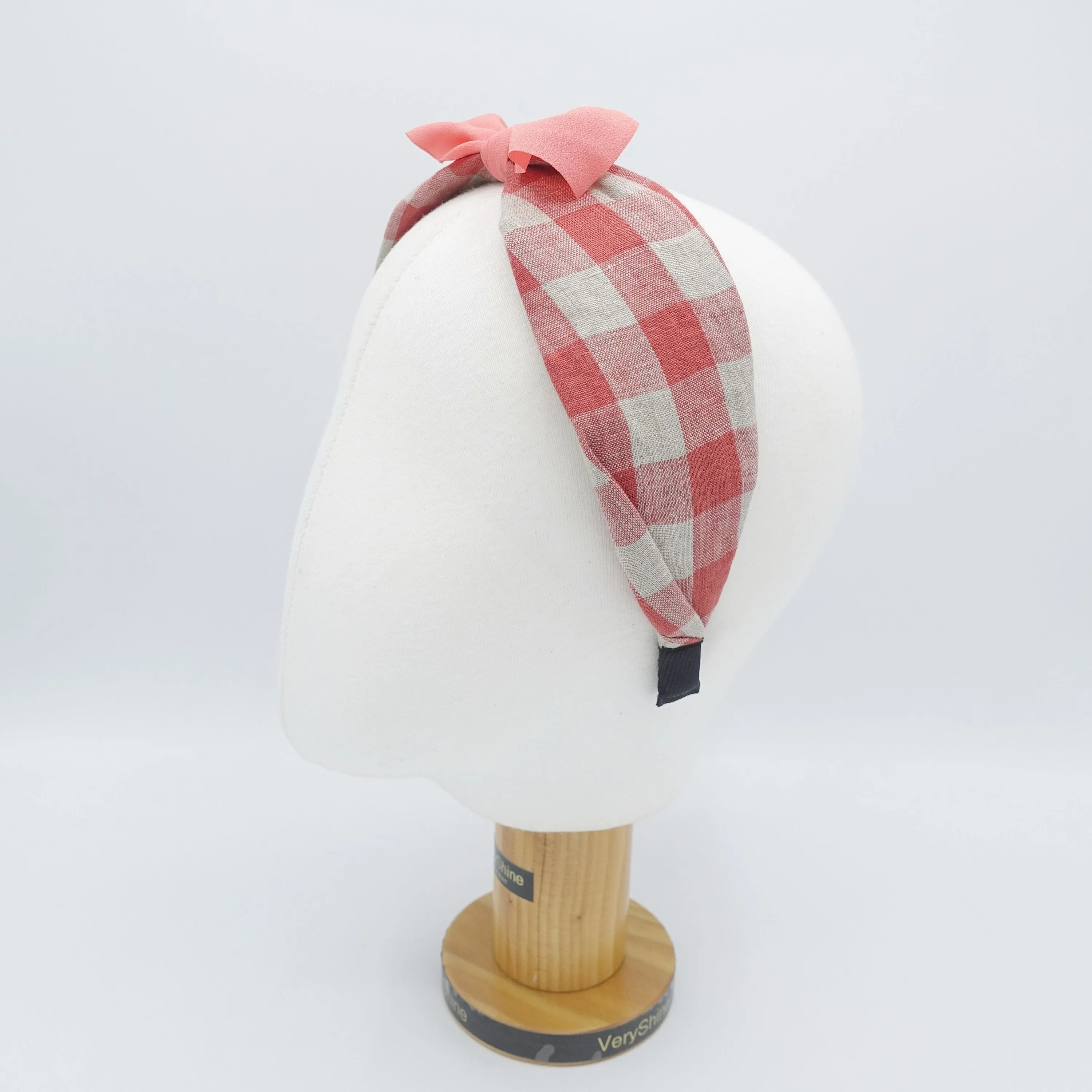 gingham linen bow knot headband Spring Summer hair accessory for women