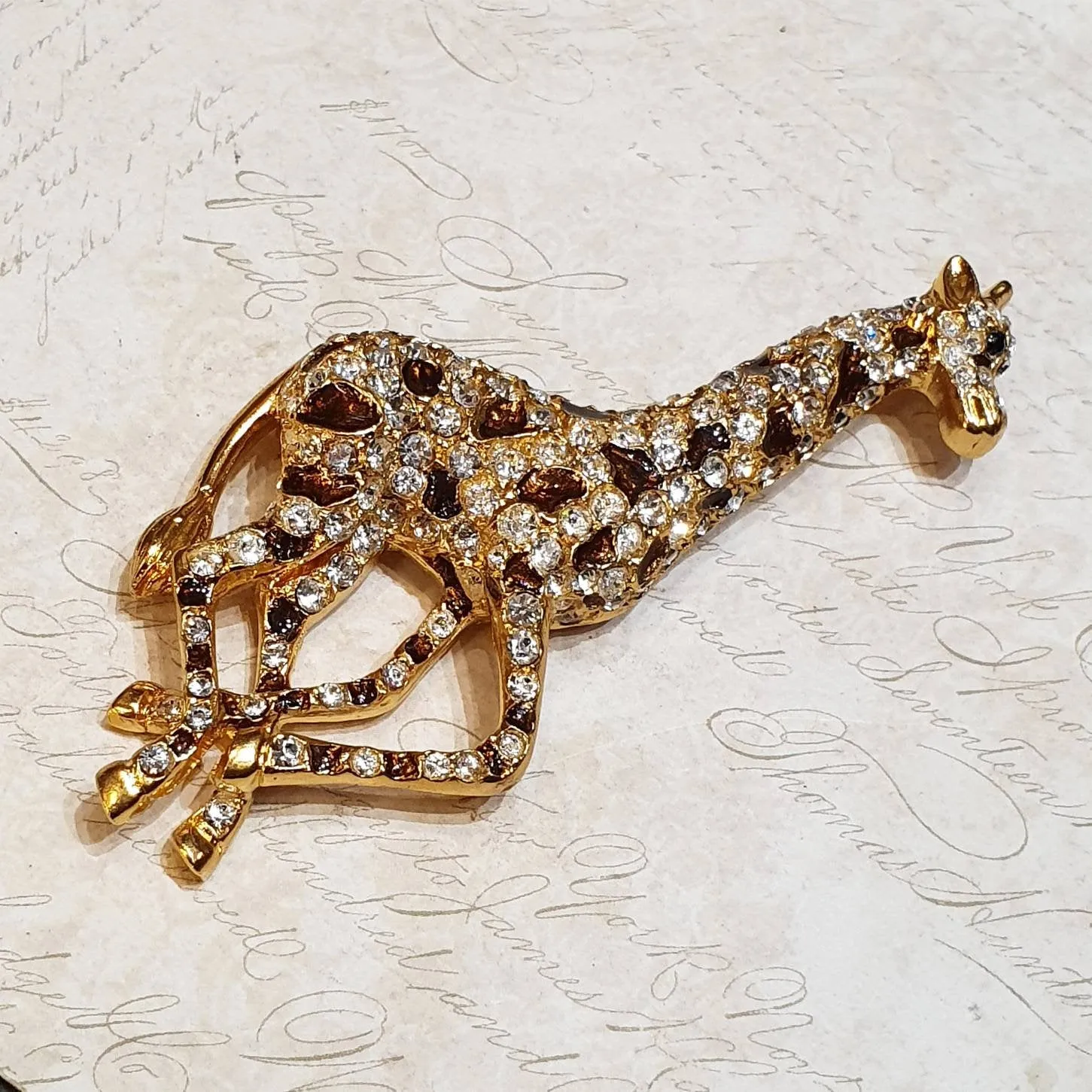 Giraffe Brooch Large Enamel crystal