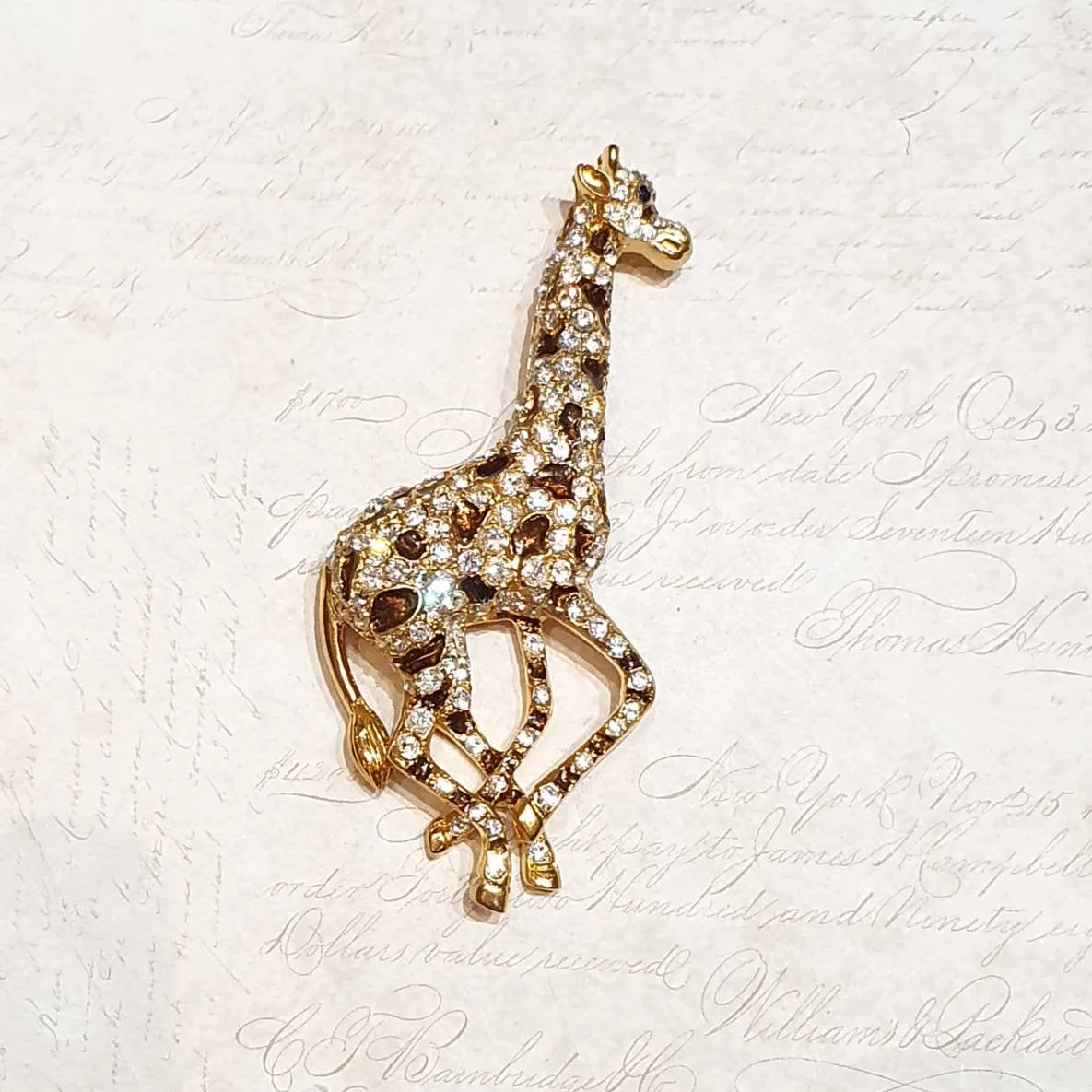 Giraffe Brooch Large Enamel crystal