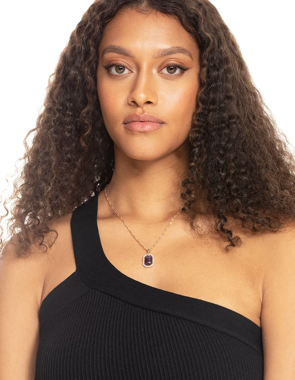 Gold Amethyst Diamond Halo Necklace