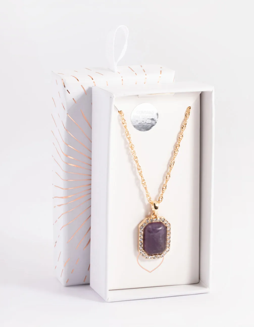 Gold Amethyst Diamond Halo Necklace