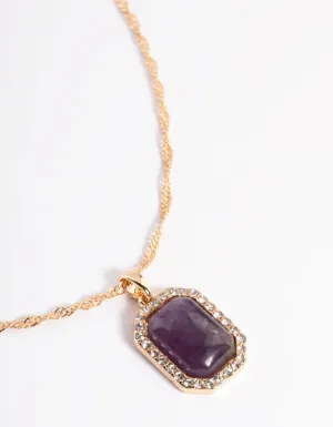 Gold Amethyst Diamond Halo Necklace