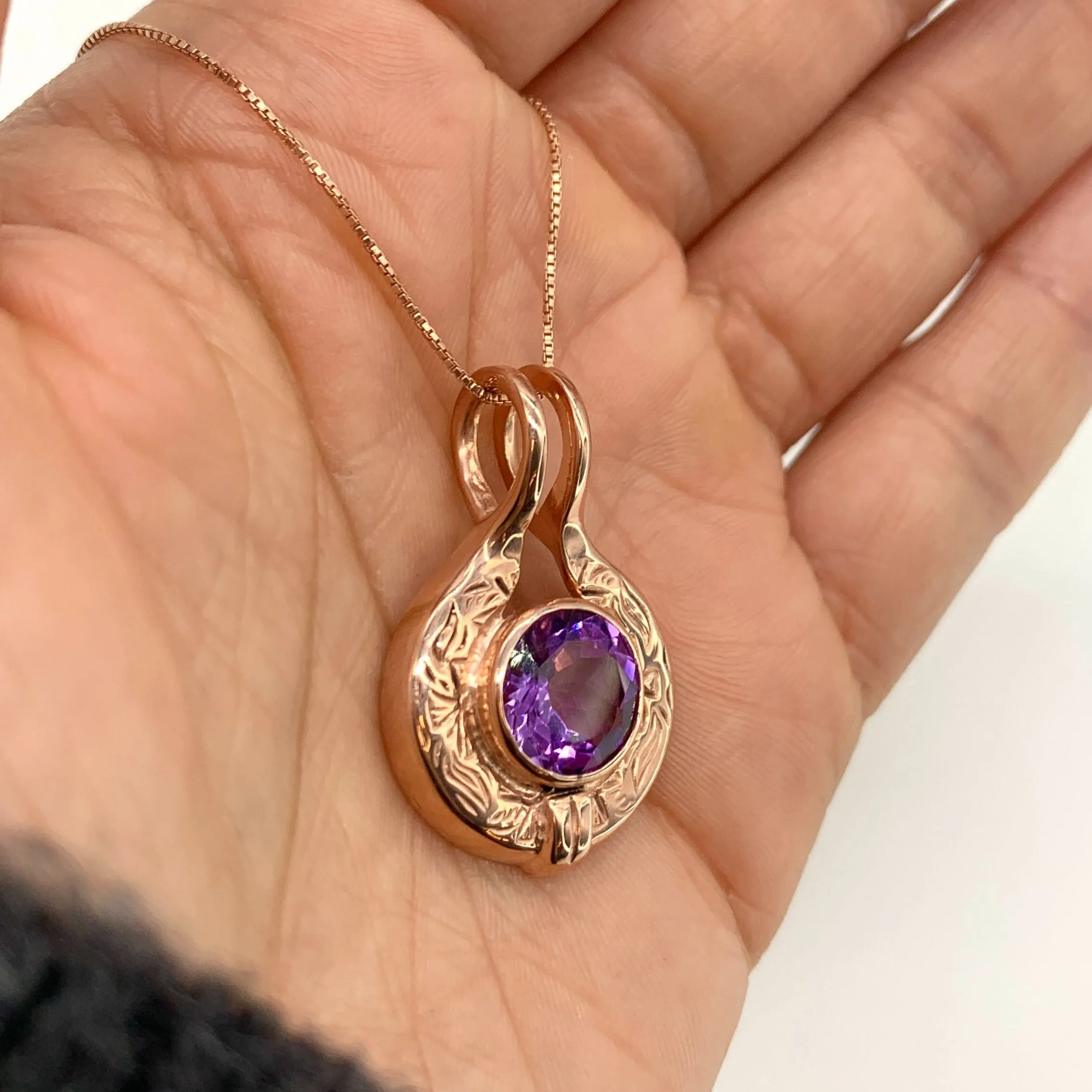 Gold Amethyst Pendant - Tribal Statement Necklace - Rose Gold Necklace