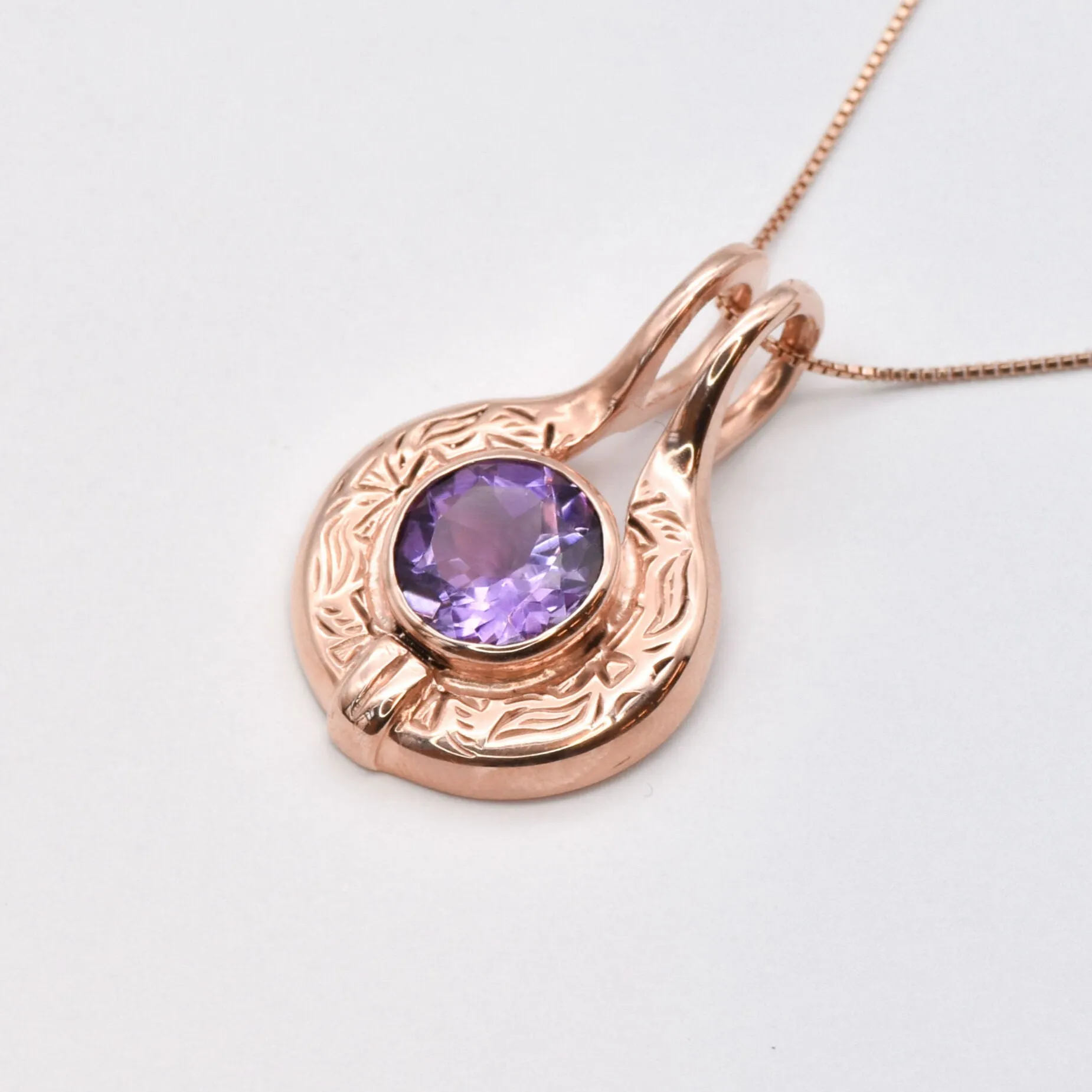 Gold Amethyst Pendant - Tribal Statement Necklace - Rose Gold Necklace