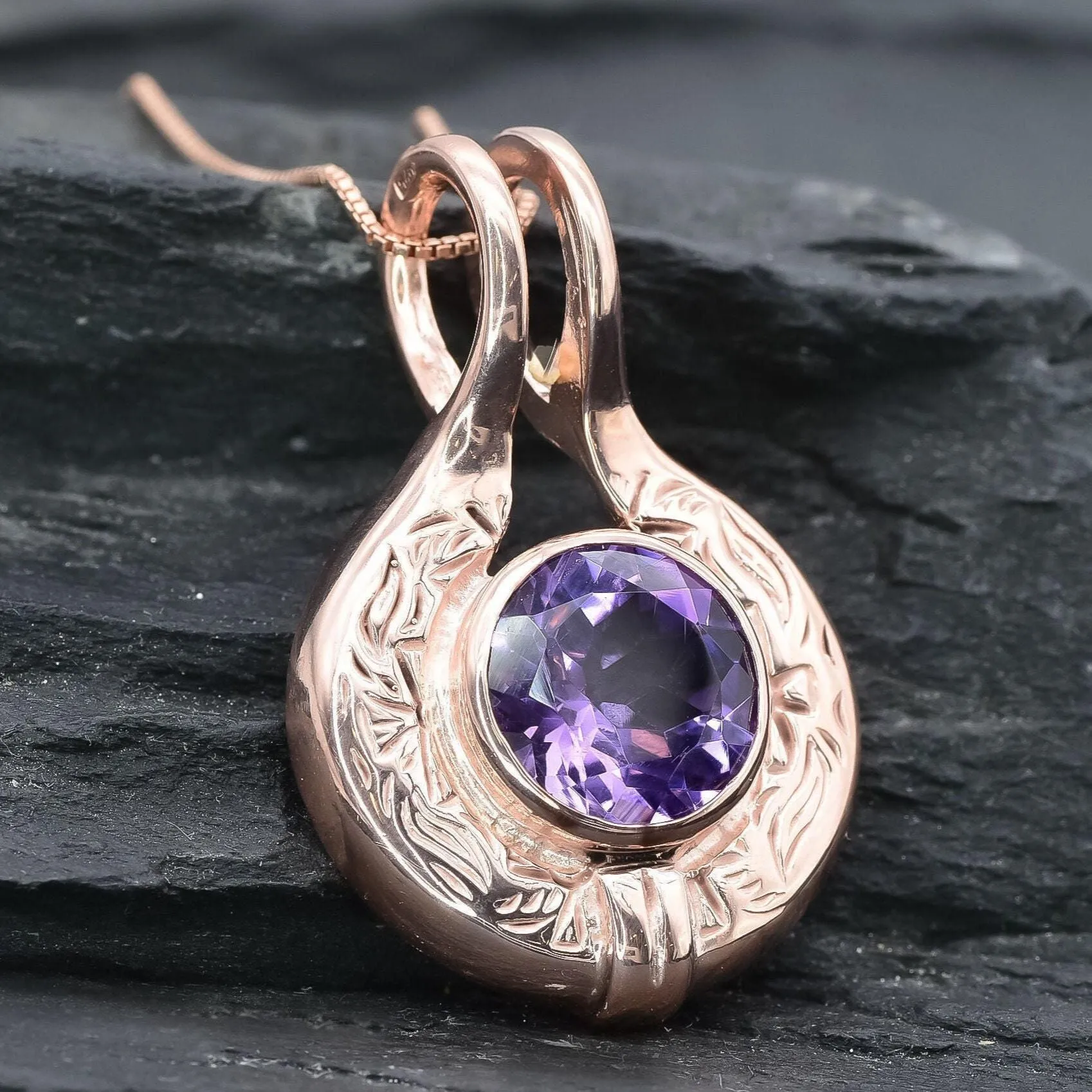 Gold Amethyst Pendant - Tribal Statement Necklace - Rose Gold Necklace