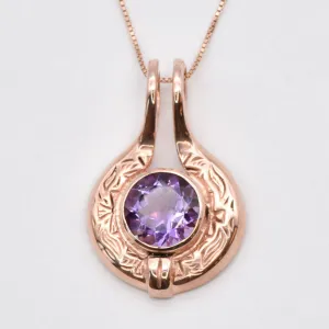 Gold Amethyst Pendant - Tribal Statement Necklace - Rose Gold Necklace