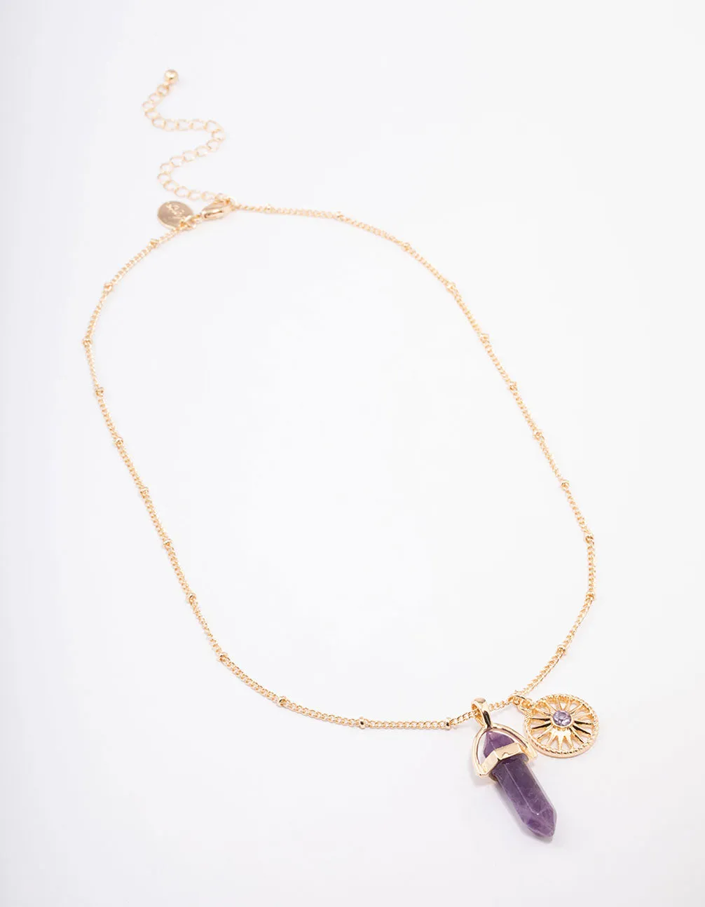 Gold Amethyst Shard Disc Necklace