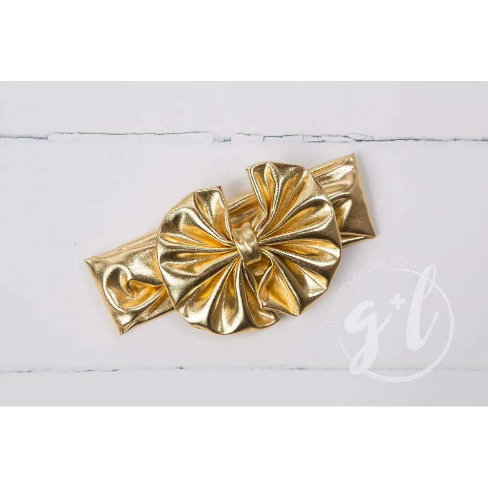 Gold Lame Oversized Bow Headband