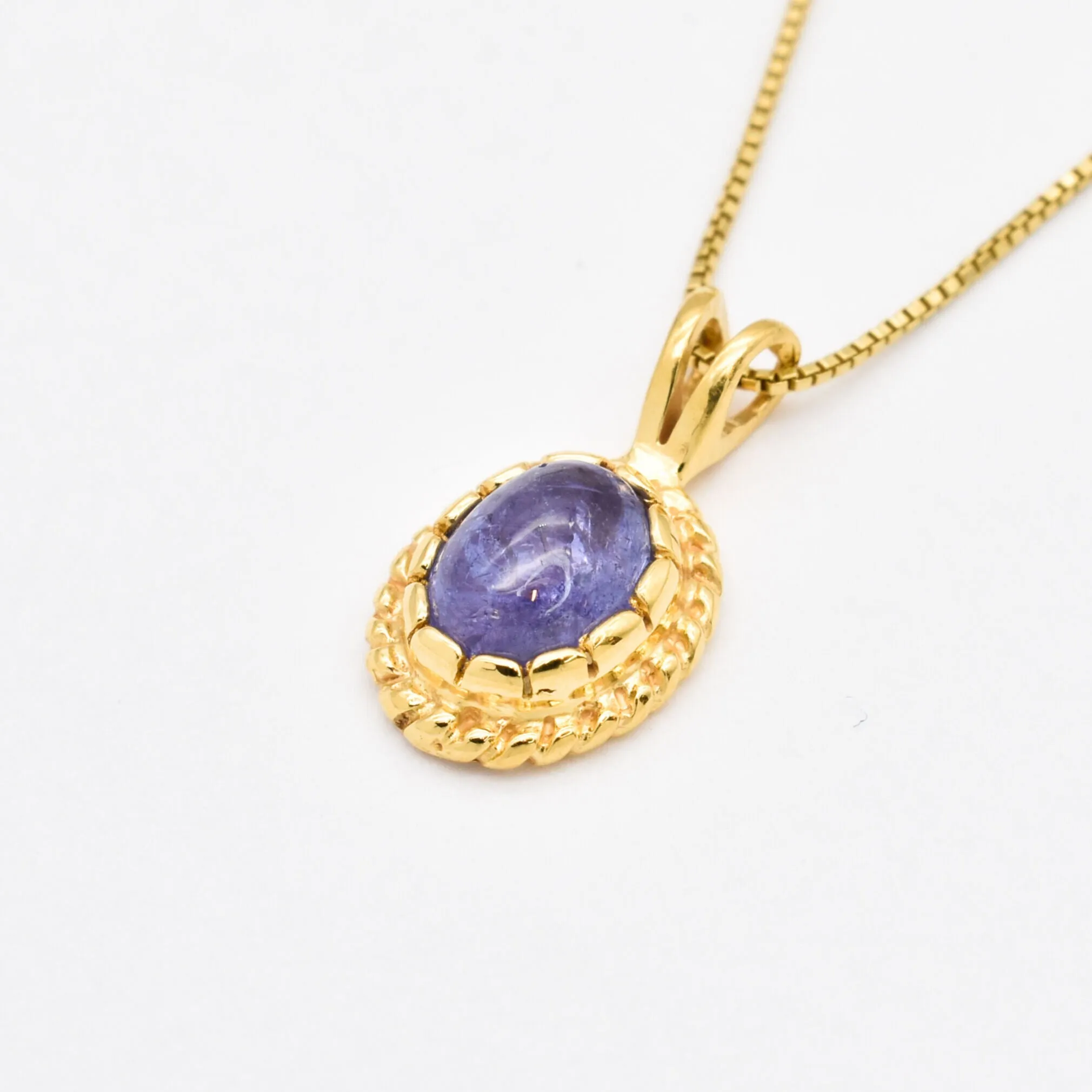 Gold Tanzanite Necklace - Blue Vintage Pendant - December Birthstone