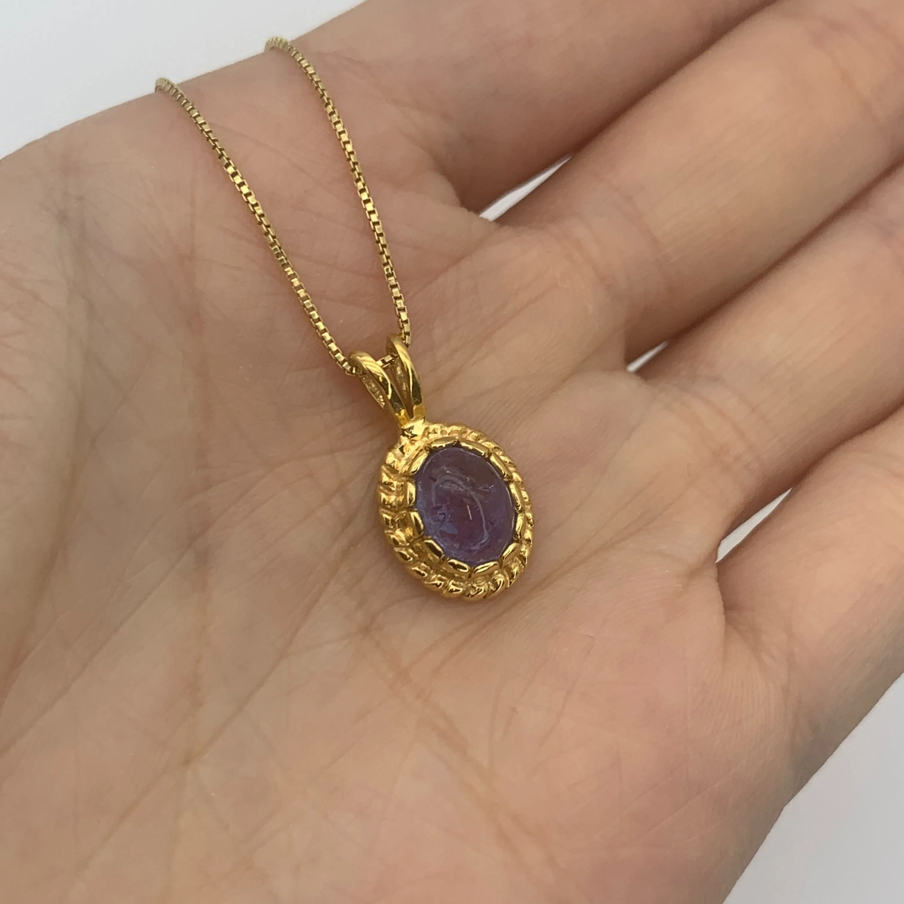 Gold Tanzanite Necklace - Blue Vintage Pendant - December Birthstone