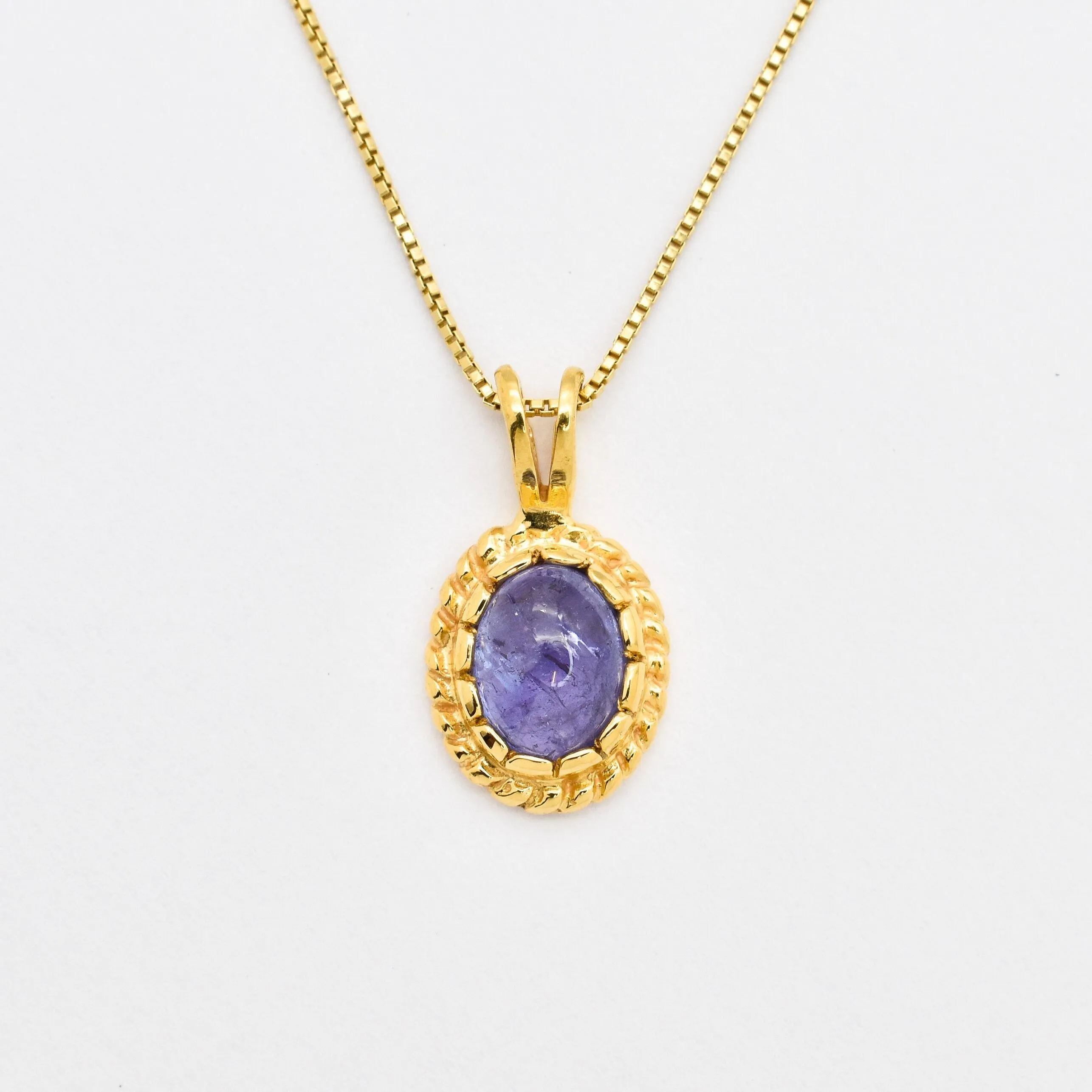 Gold Tanzanite Necklace - Blue Vintage Pendant - December Birthstone