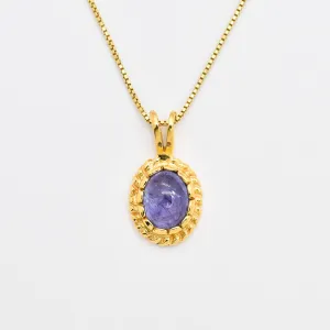 Gold Tanzanite Necklace - Blue Vintage Pendant - December Birthstone