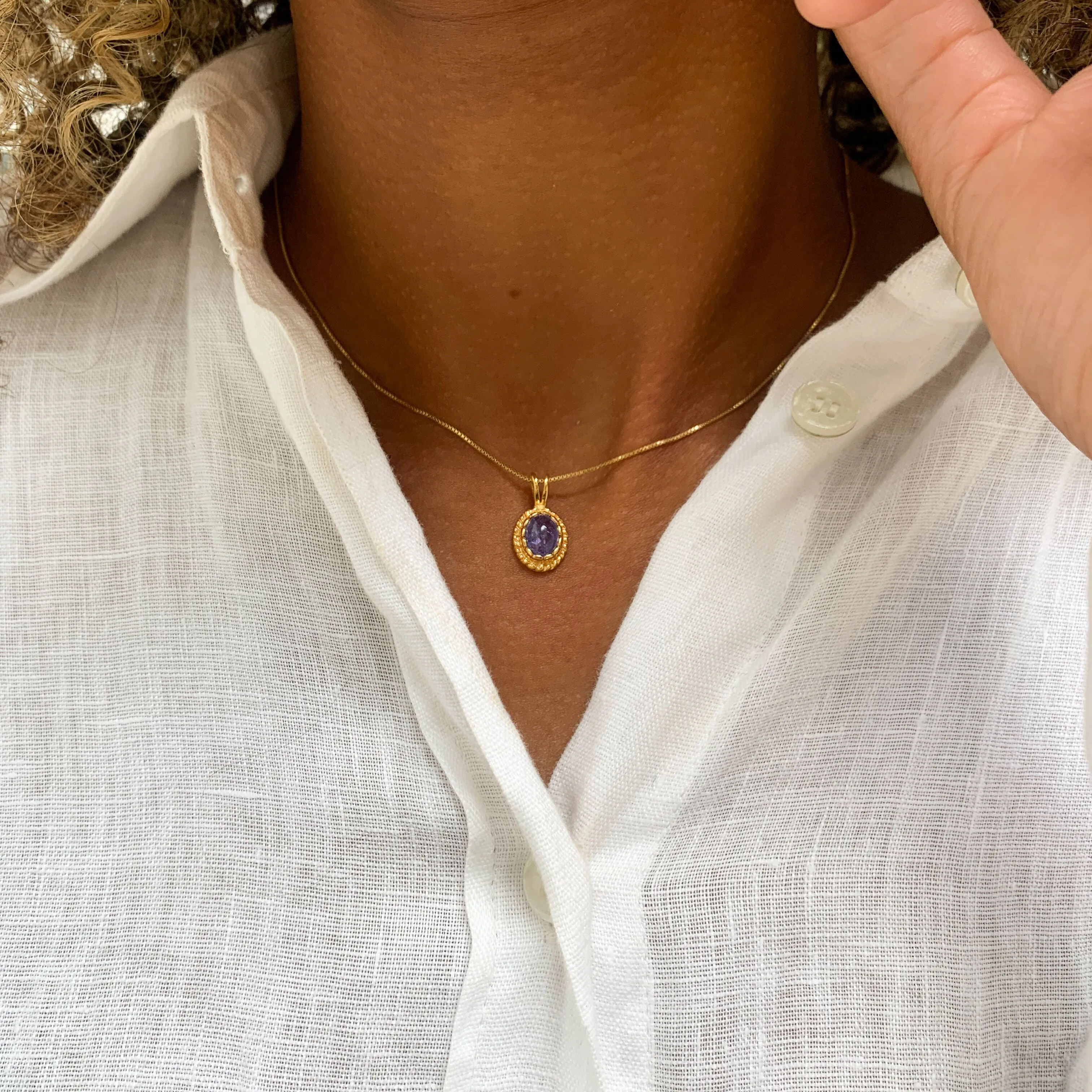 Gold Tanzanite Necklace - Blue Vintage Pendant - December Birthstone