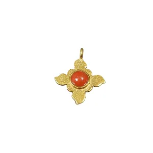 Gold Vermeil Italian Red Coral Charm Pendant