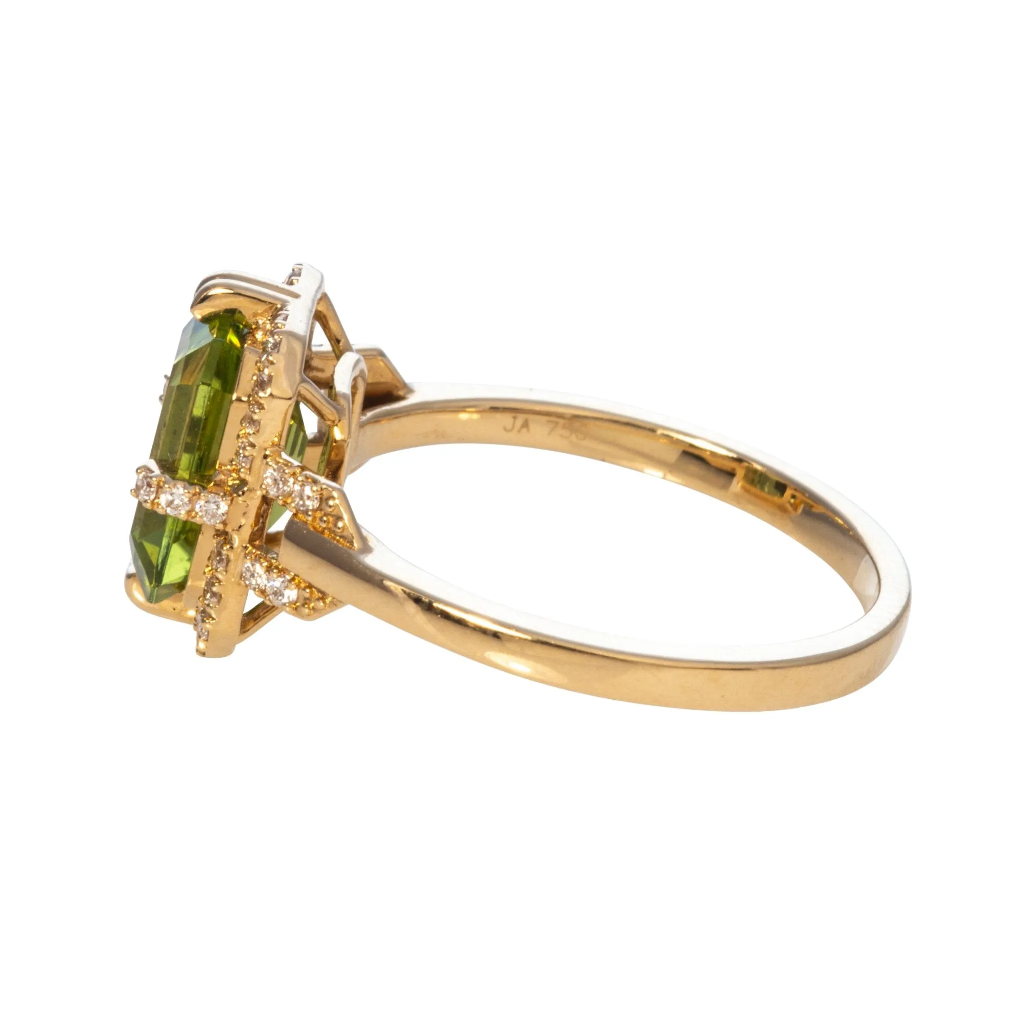 Goshwara Emerald-Cut Peridot & Diamond 18K Gold Ring