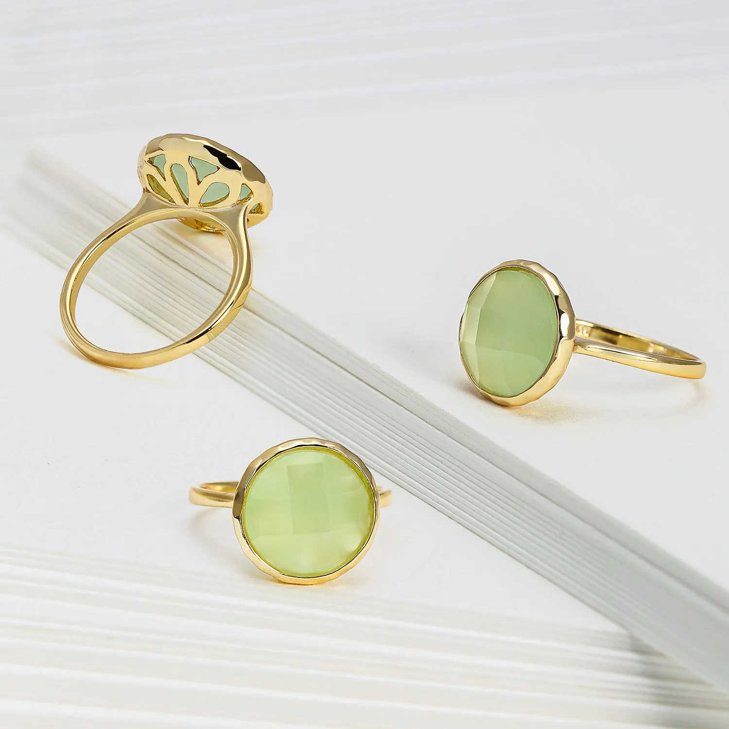 Green Imitation Chalcedony Rose Quartz Ring Gold Plated .925 Silver