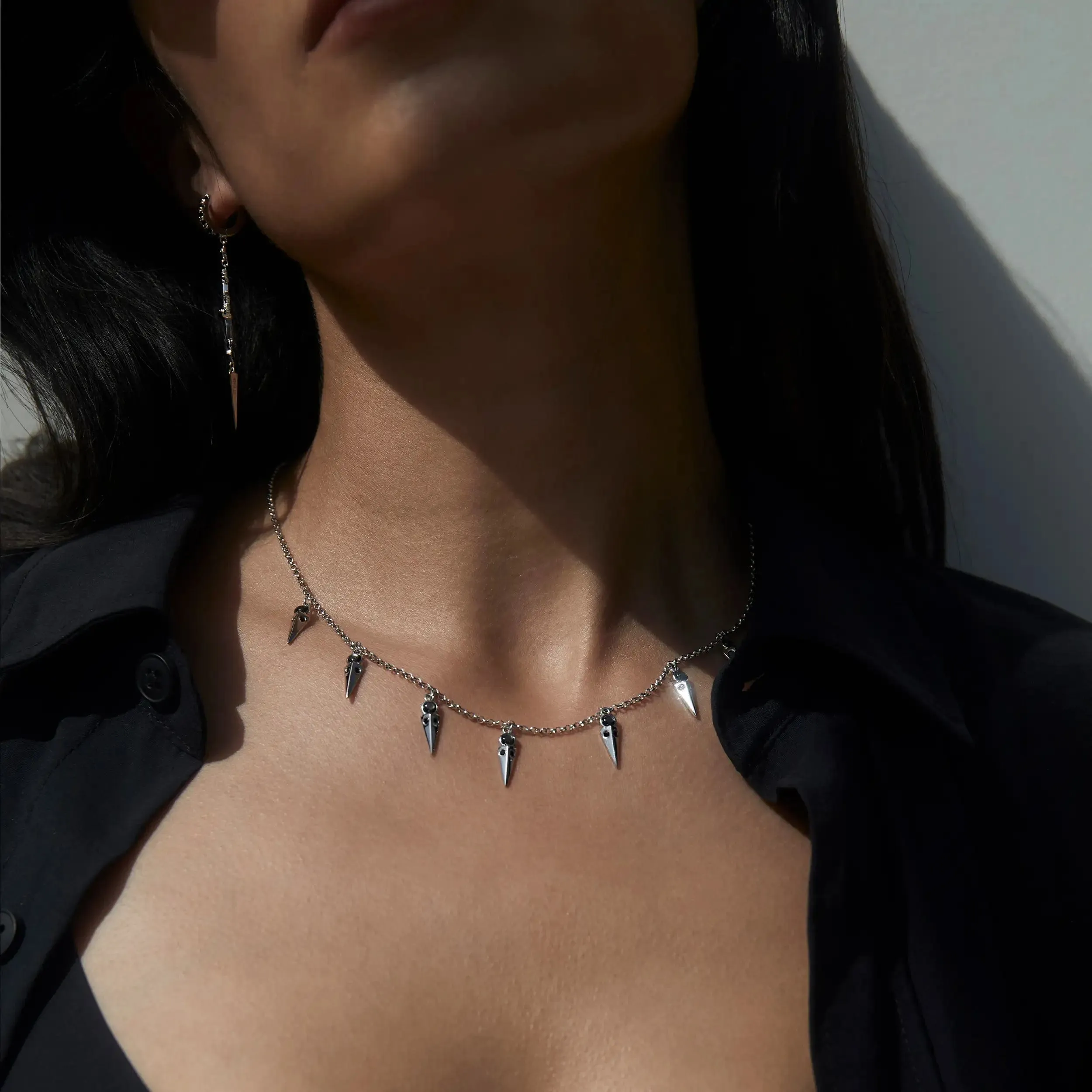 Grey Moonstone Spike Collar Necklace